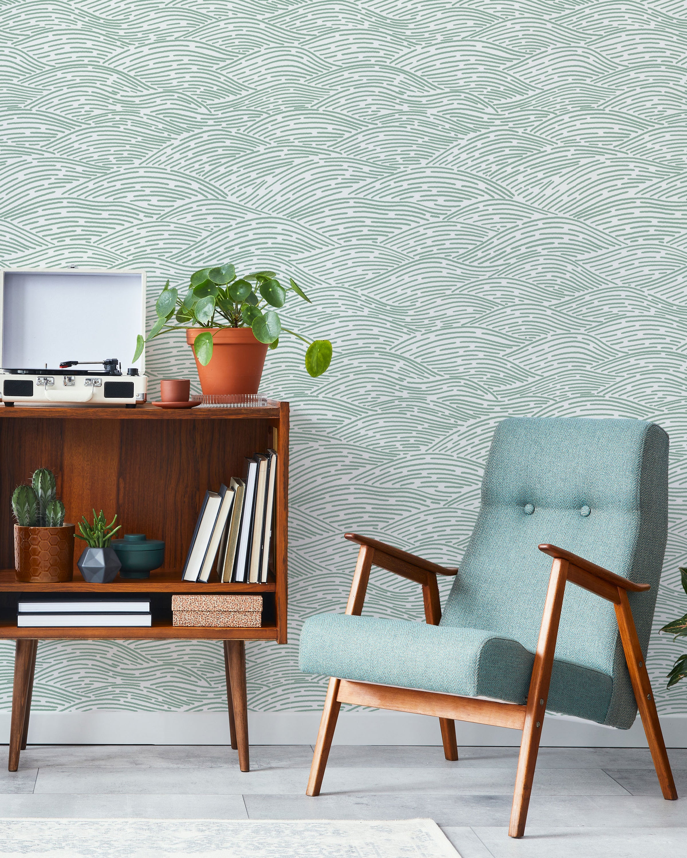 Calm Waves Peel and Stick Wallpaper, Removable Wallpaper, Traditional Wallpaper - Soft Sage | DeccoPrint
