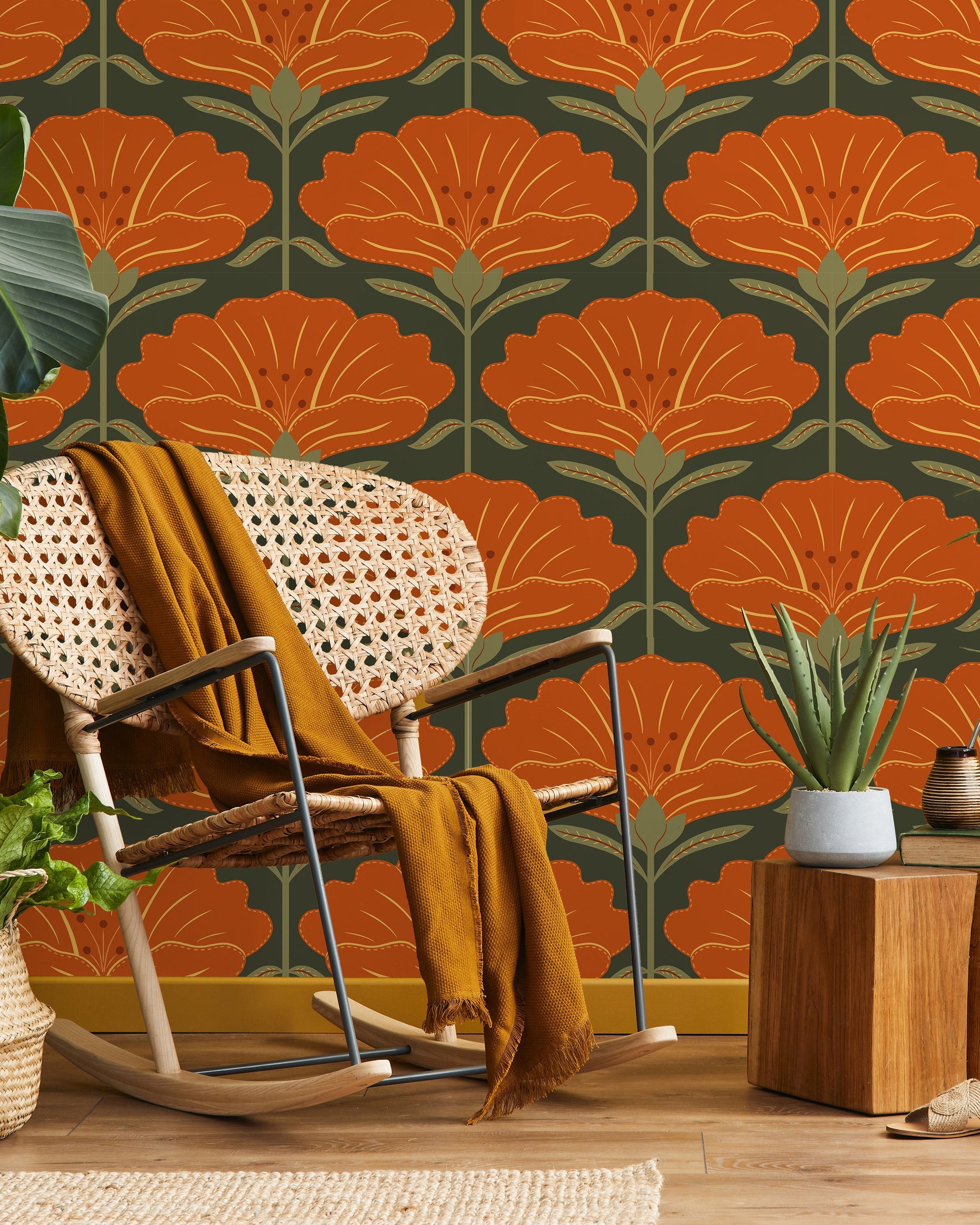 Dreamy Daisies Peel and Stick Wallpaper, Removable Wallpaper, Traditional Wallpaper - Orange | DeccoPrint