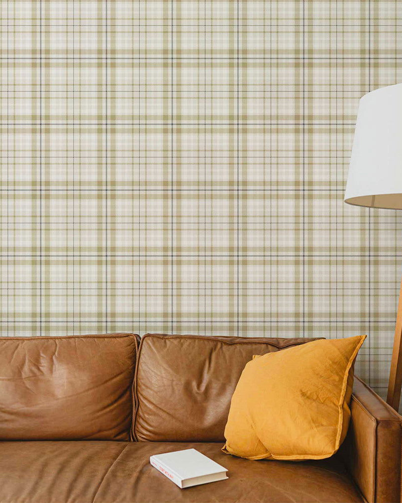 Taupe Plaid Peel and Stick Wallpaper, Removable Wallpaper, Traditional Wallpaper | DeccoPrint