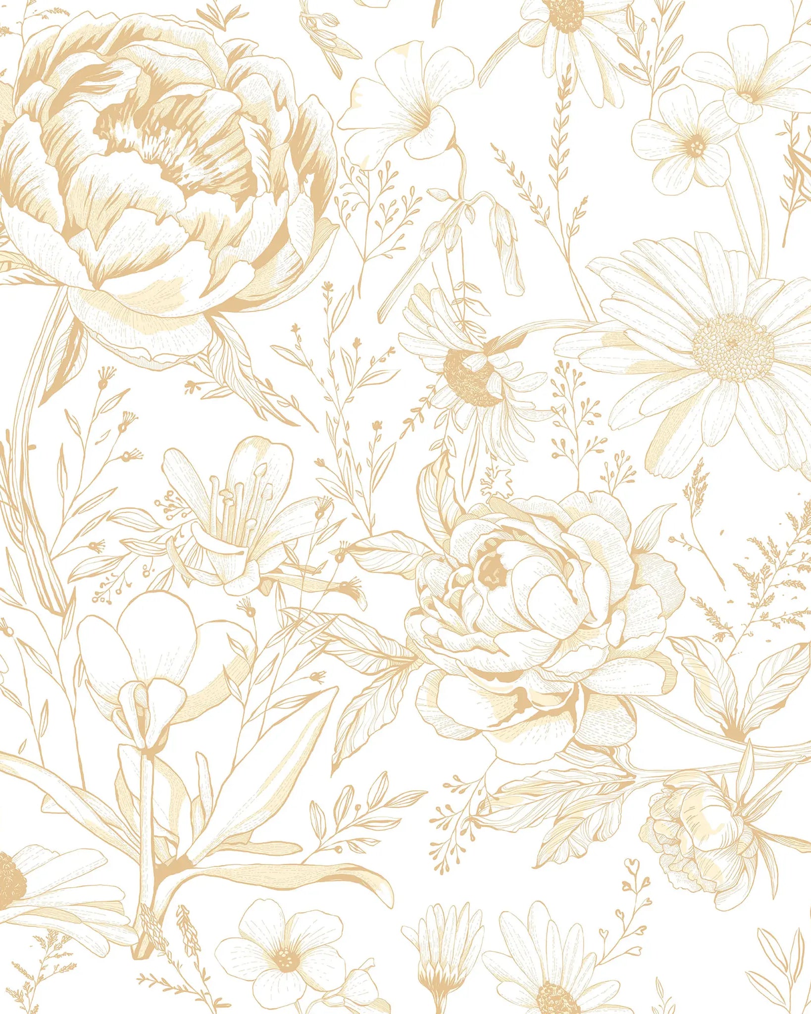 Floral pattern with gold flowers on a white background