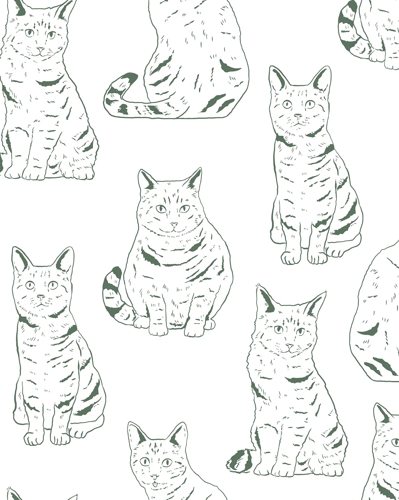Pattern of green cats on a white background