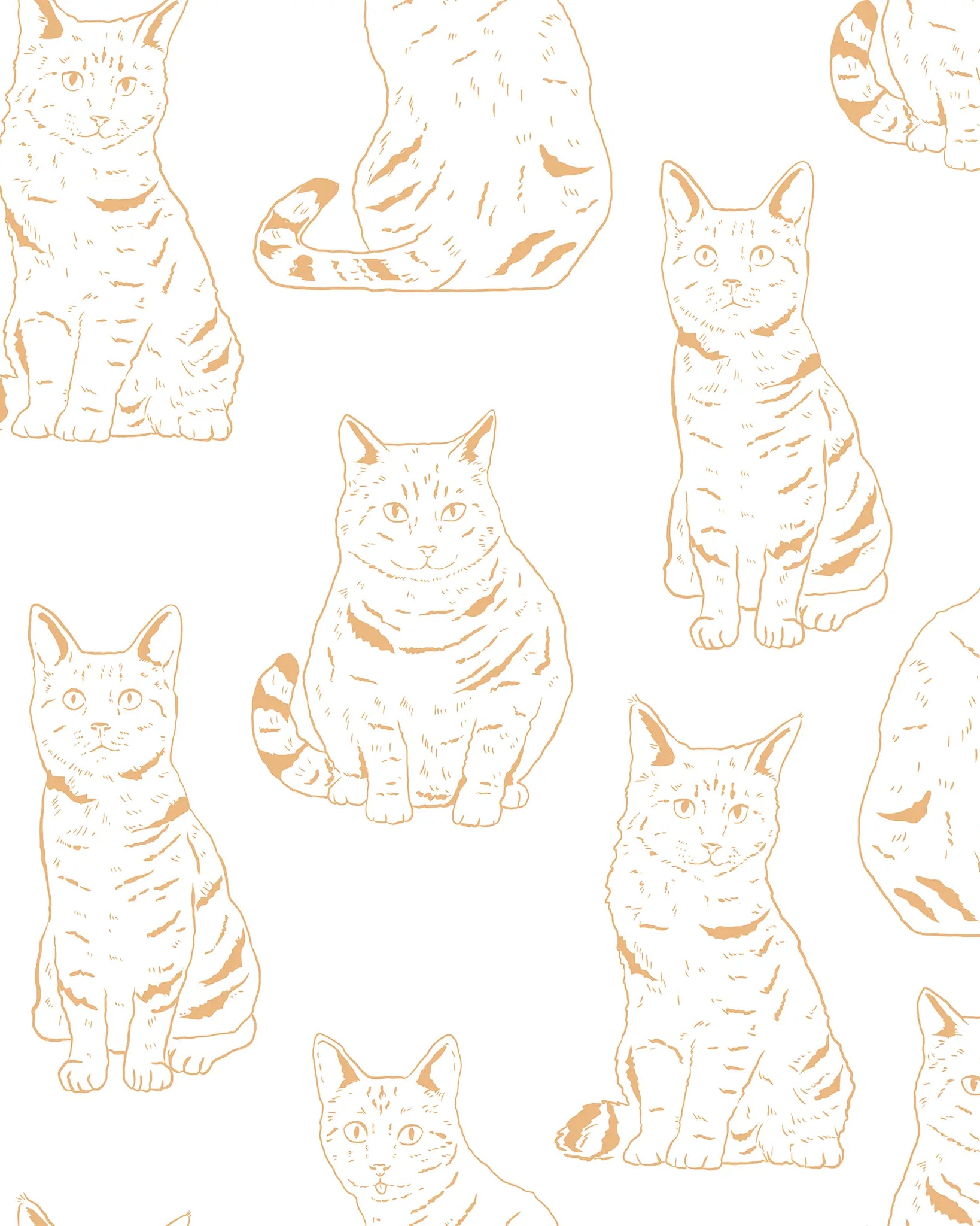 Pattern of stylized cats in orange on a white background