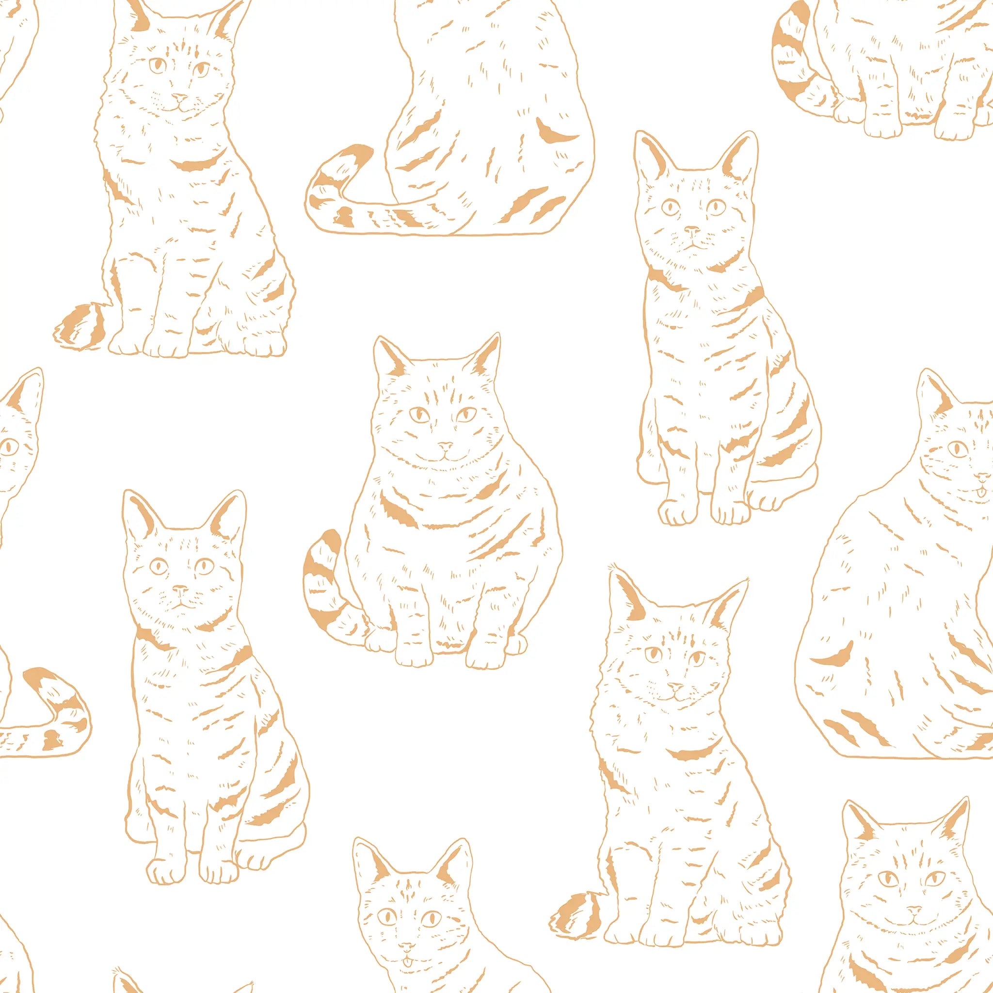 Pattern of stylized cats in orange on a white background