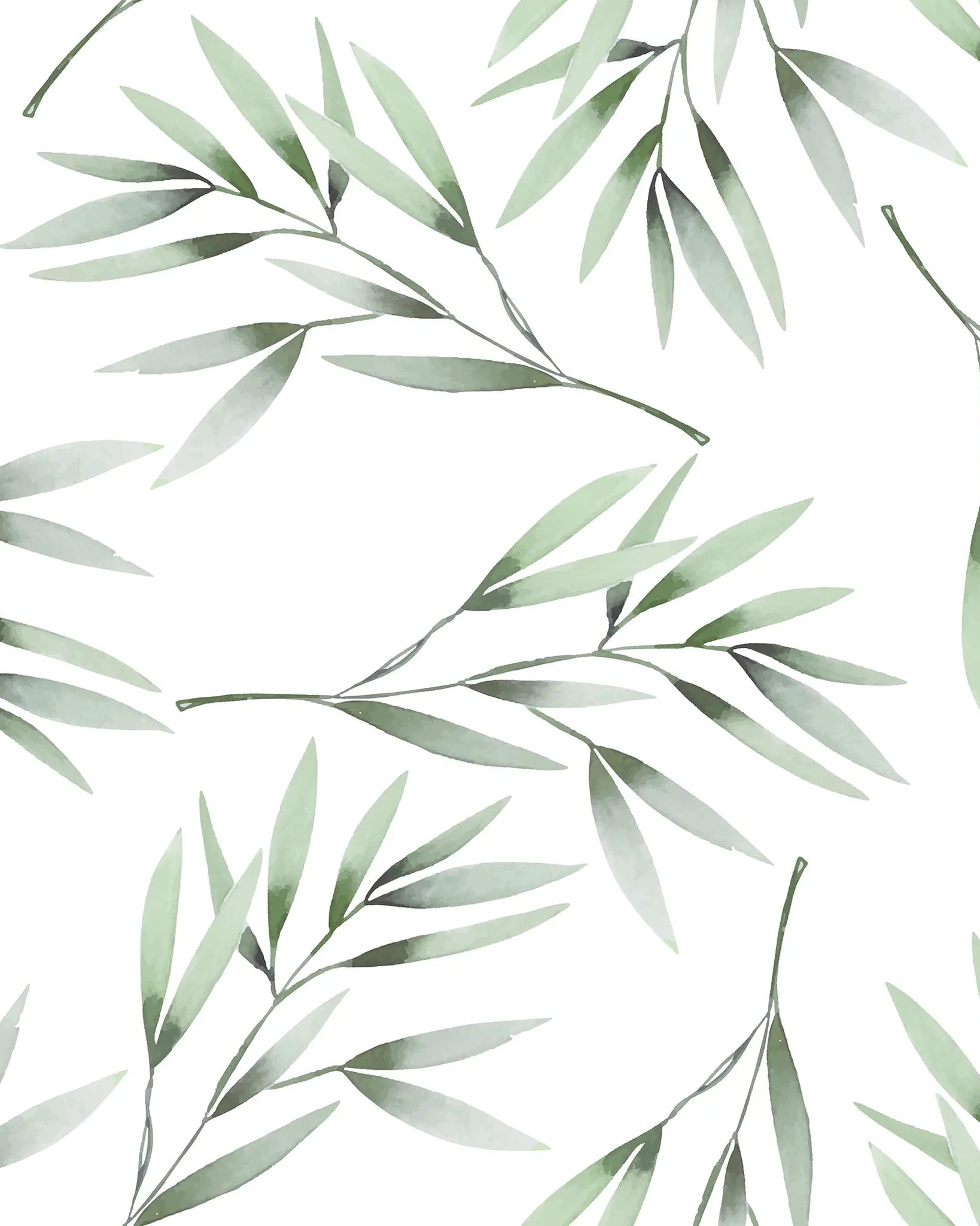 Pattern of green leaves on a white background