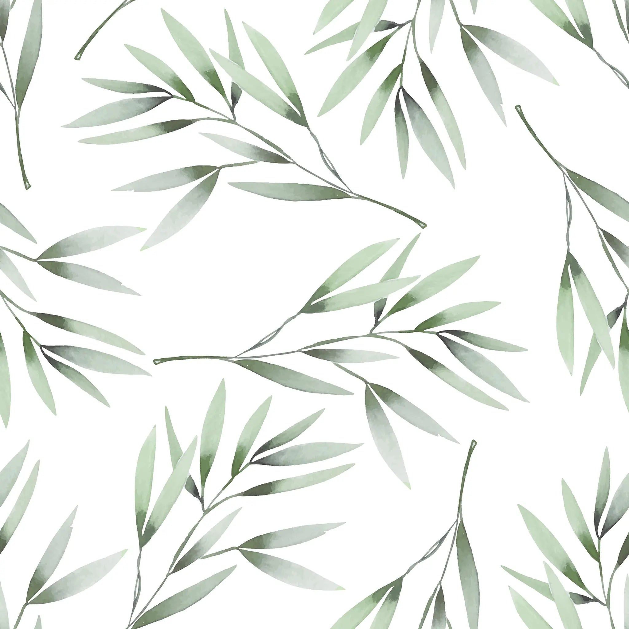 Pattern of green leaves on a white background