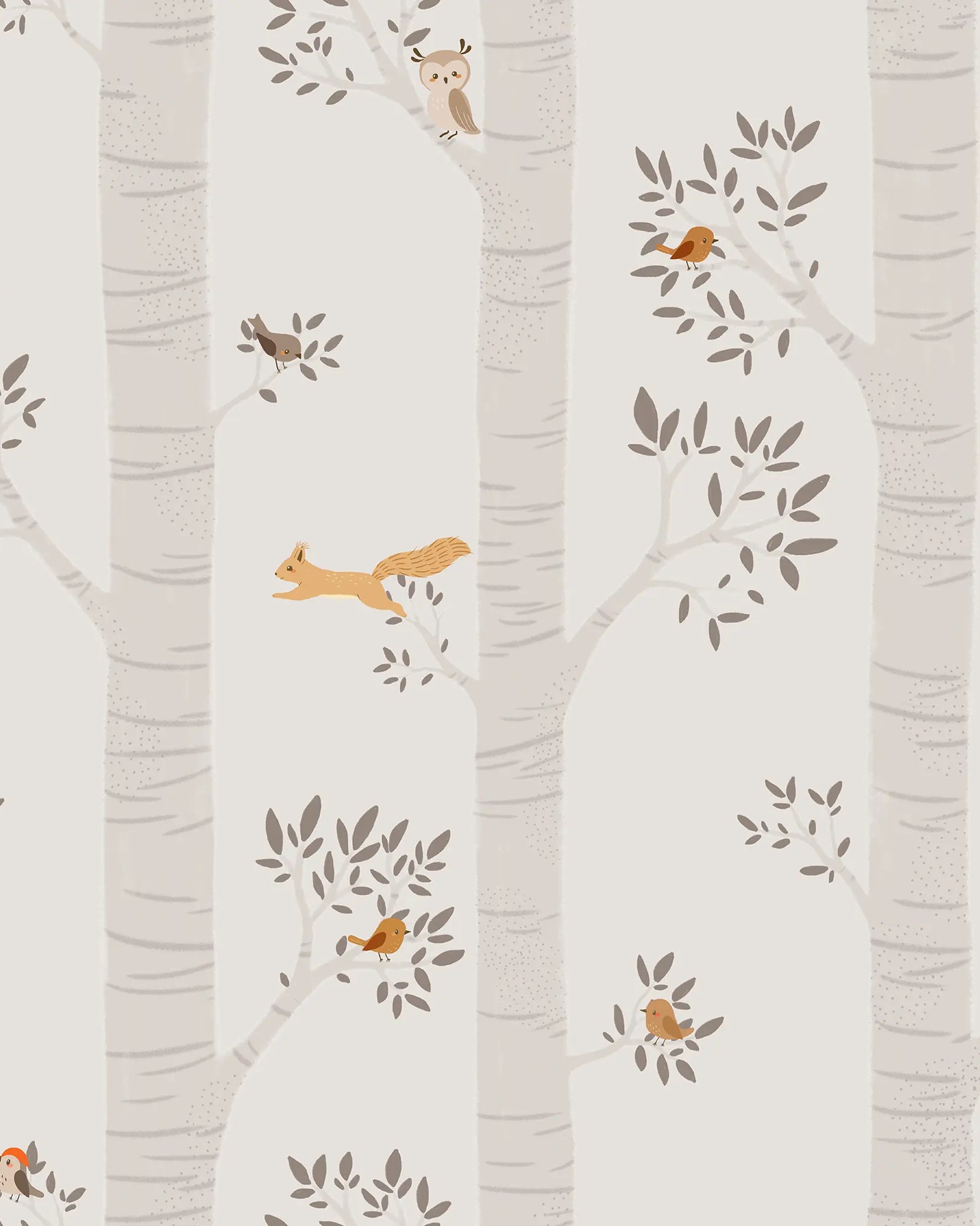 Pattern of trees and animals on a light background