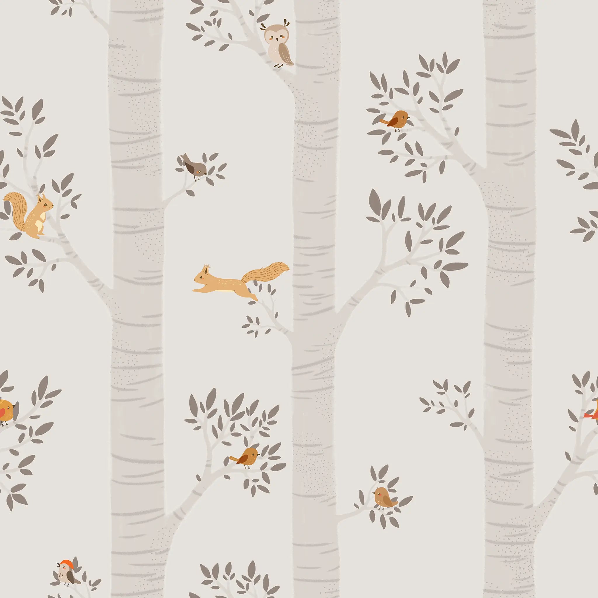 Pattern of trees and animals on a light background
