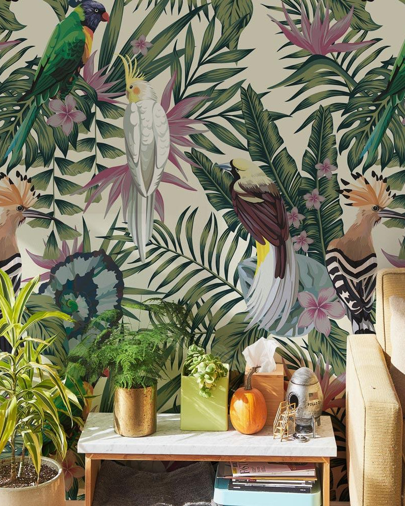 Tropical Birds Peel and Stick Wallpaper, Removable Wallpaper, Traditional Wallpaper | DeccoPrint