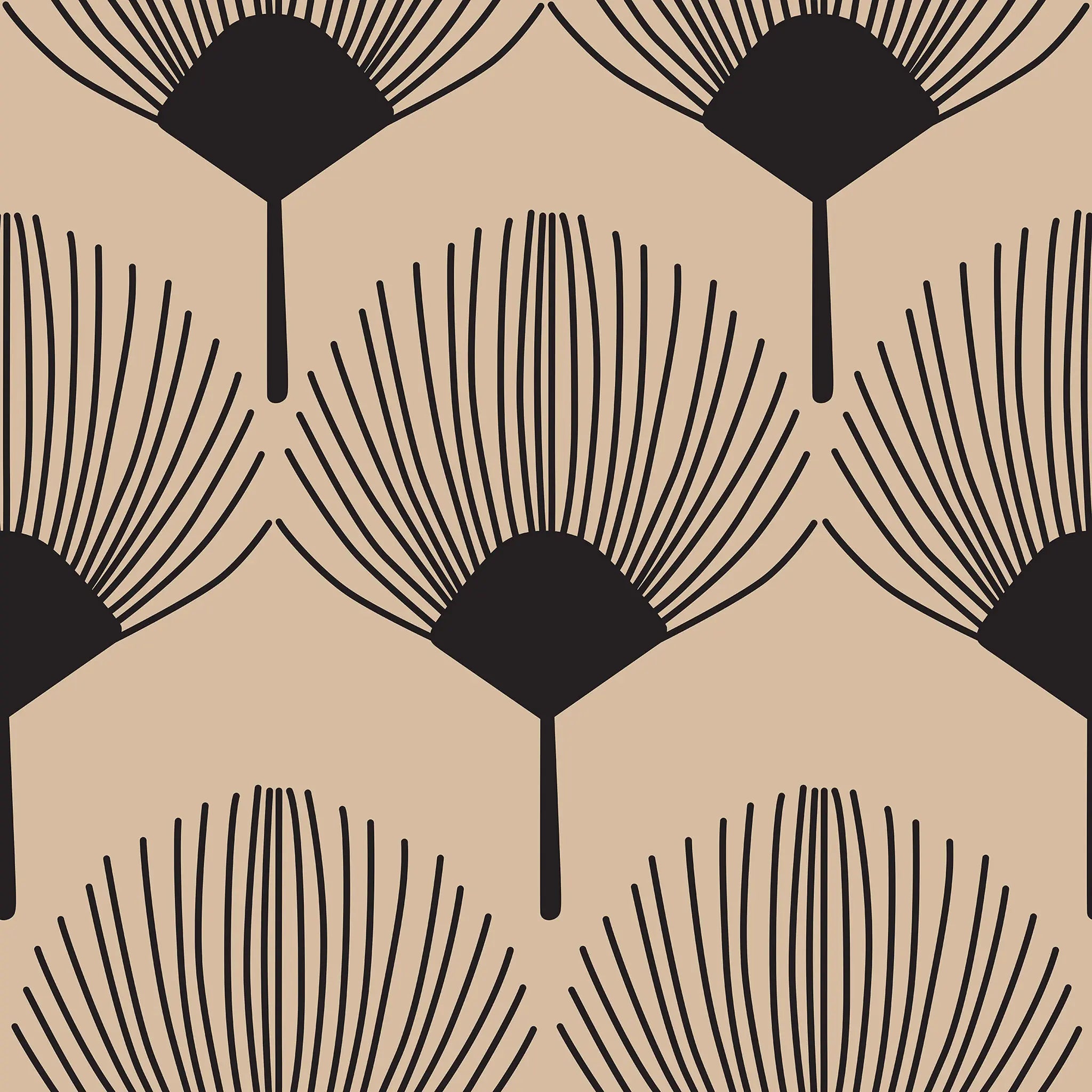 Pattern of black abstract shapes on a beige background