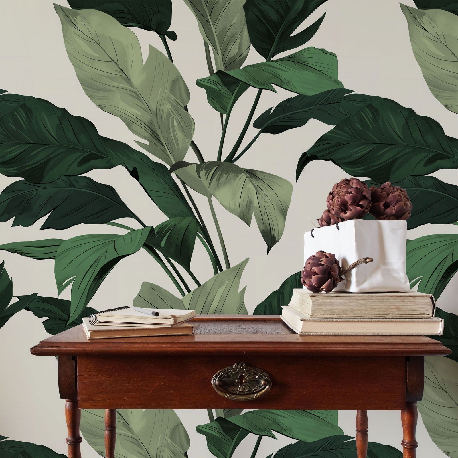 Tropical Elegance Peel and Stick Wallpaper, Removable Wallpaper, Traditional Wallpaper - Green | DeccoPrint
