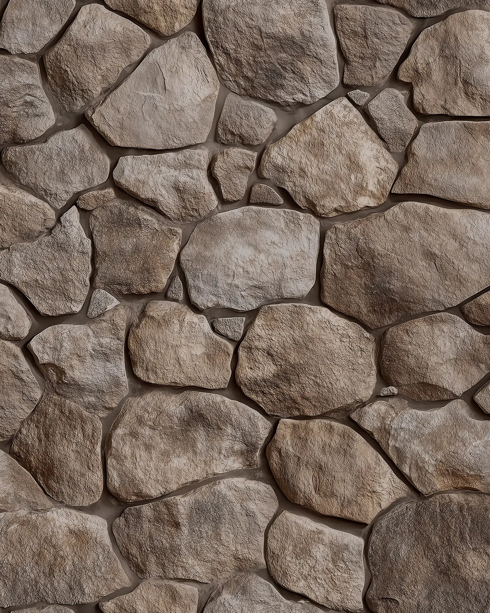 Close-up of a stone wall with irregularly shaped stones.
