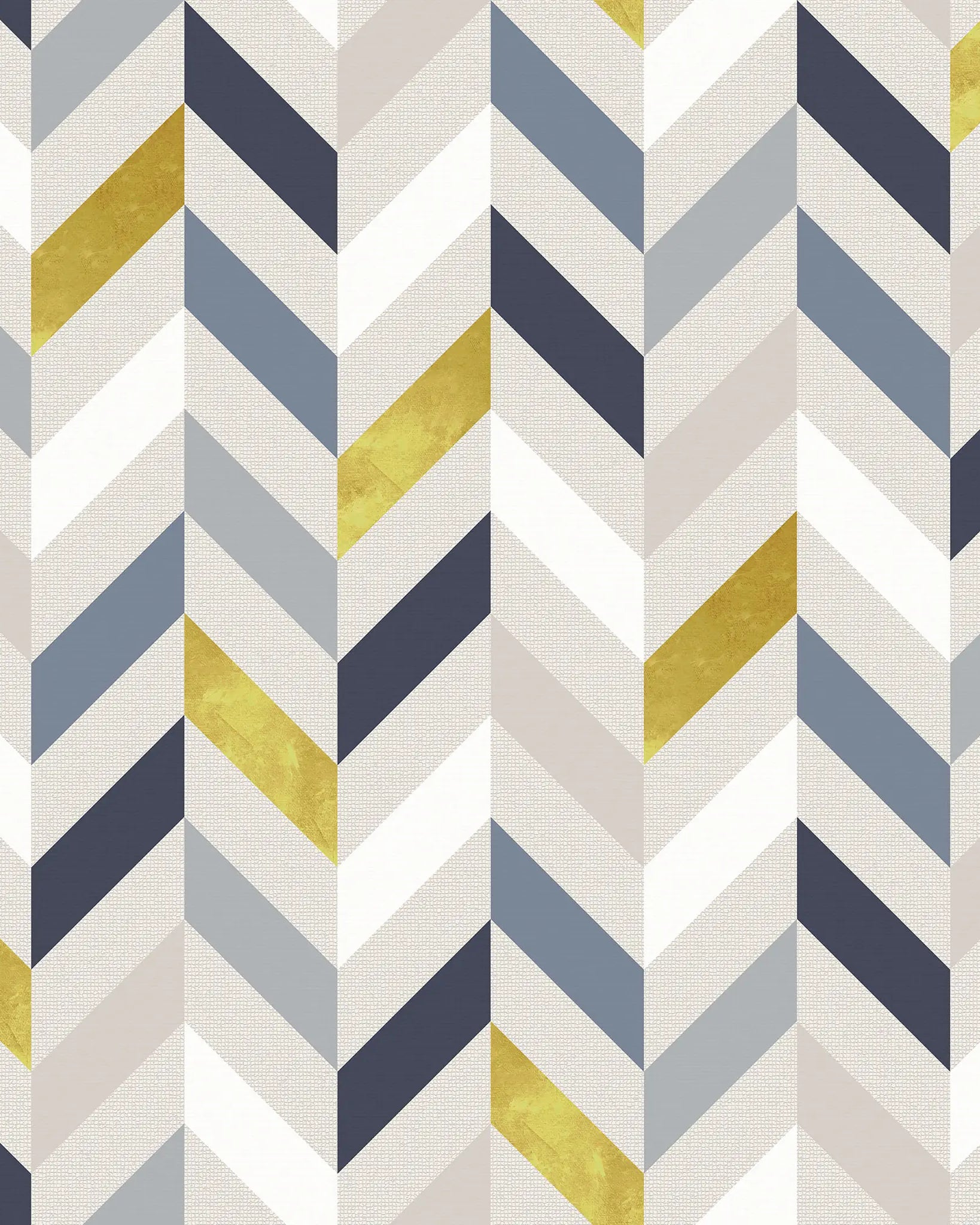 Pattern of chevron stripes in blue, yellow, and gray on a white background