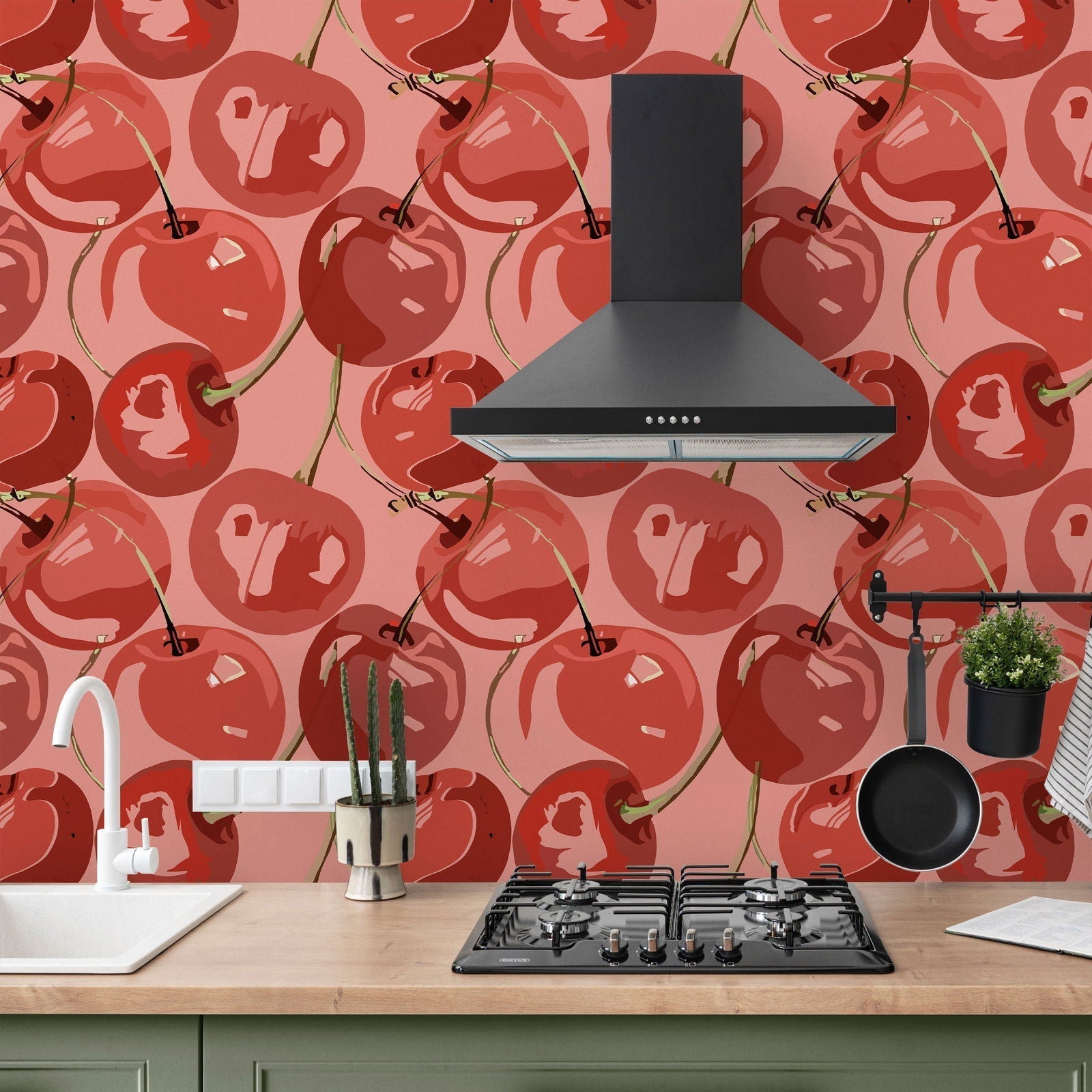 Very Cherry Peel and Stick Wallpaper, Removable Wallpaper, Traditional Wallpaper | DeccoPrint