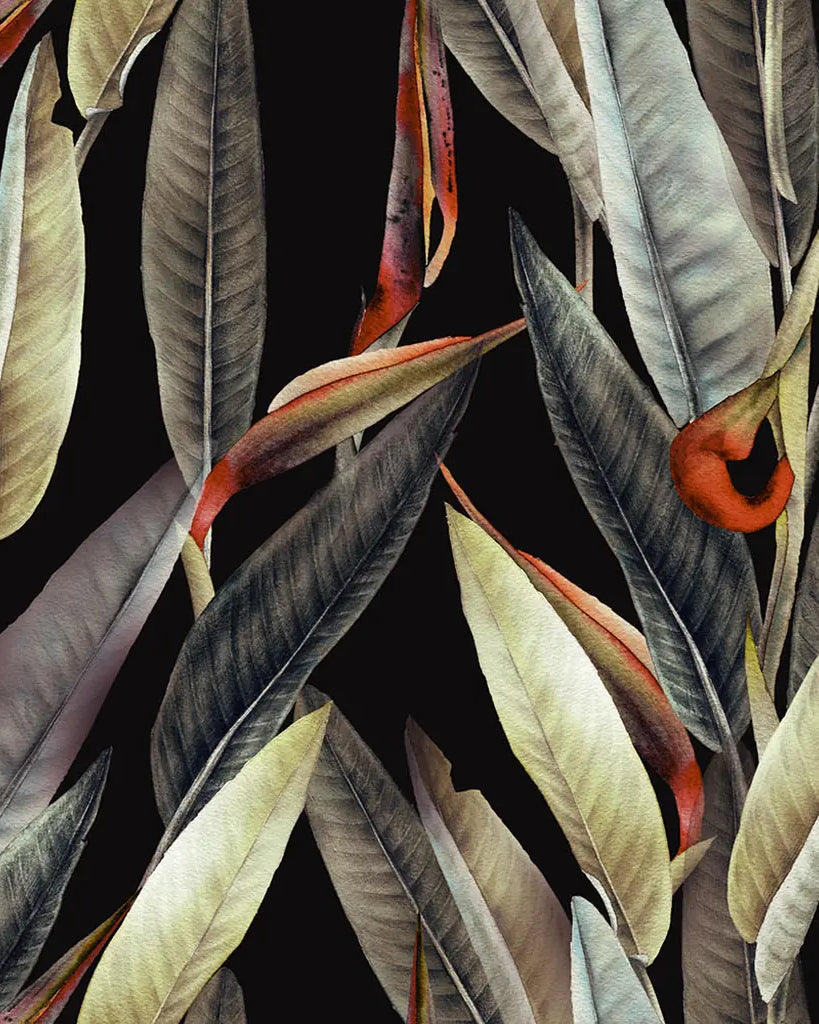 Pattern of leaves on a black background