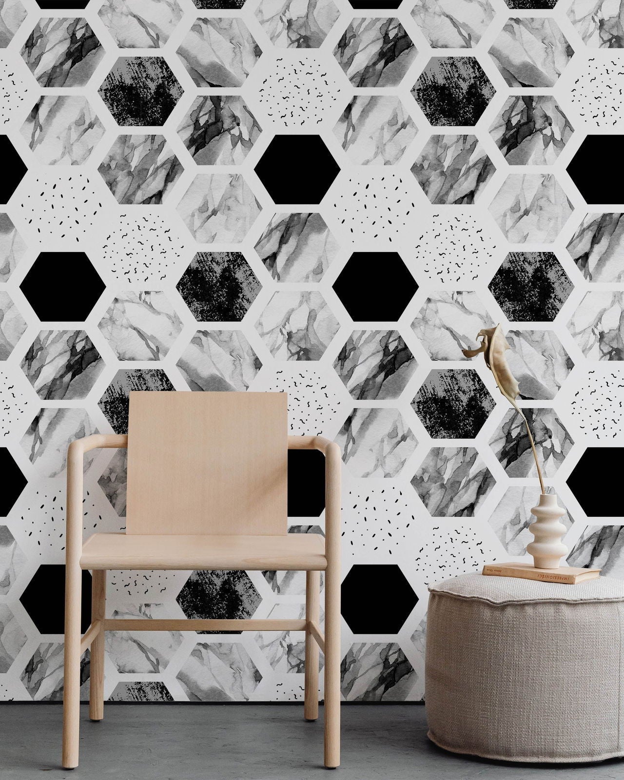 Watercolor Hexagons Peel and Stick Wallpaper, Removable Wallpaper, Traditional Wallpaper | DeccoPrint
