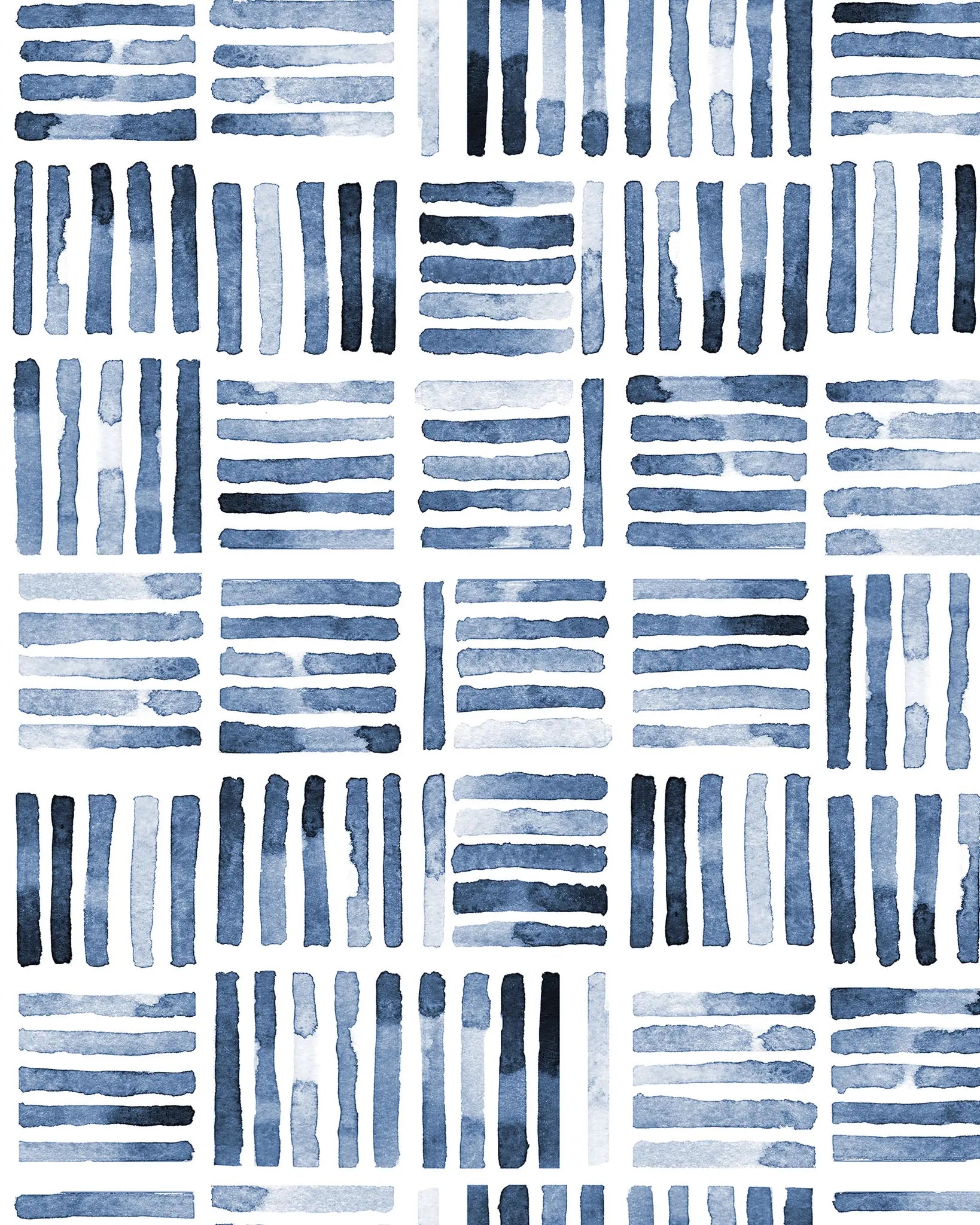 Pattern of blue watercolor stripes on a white background