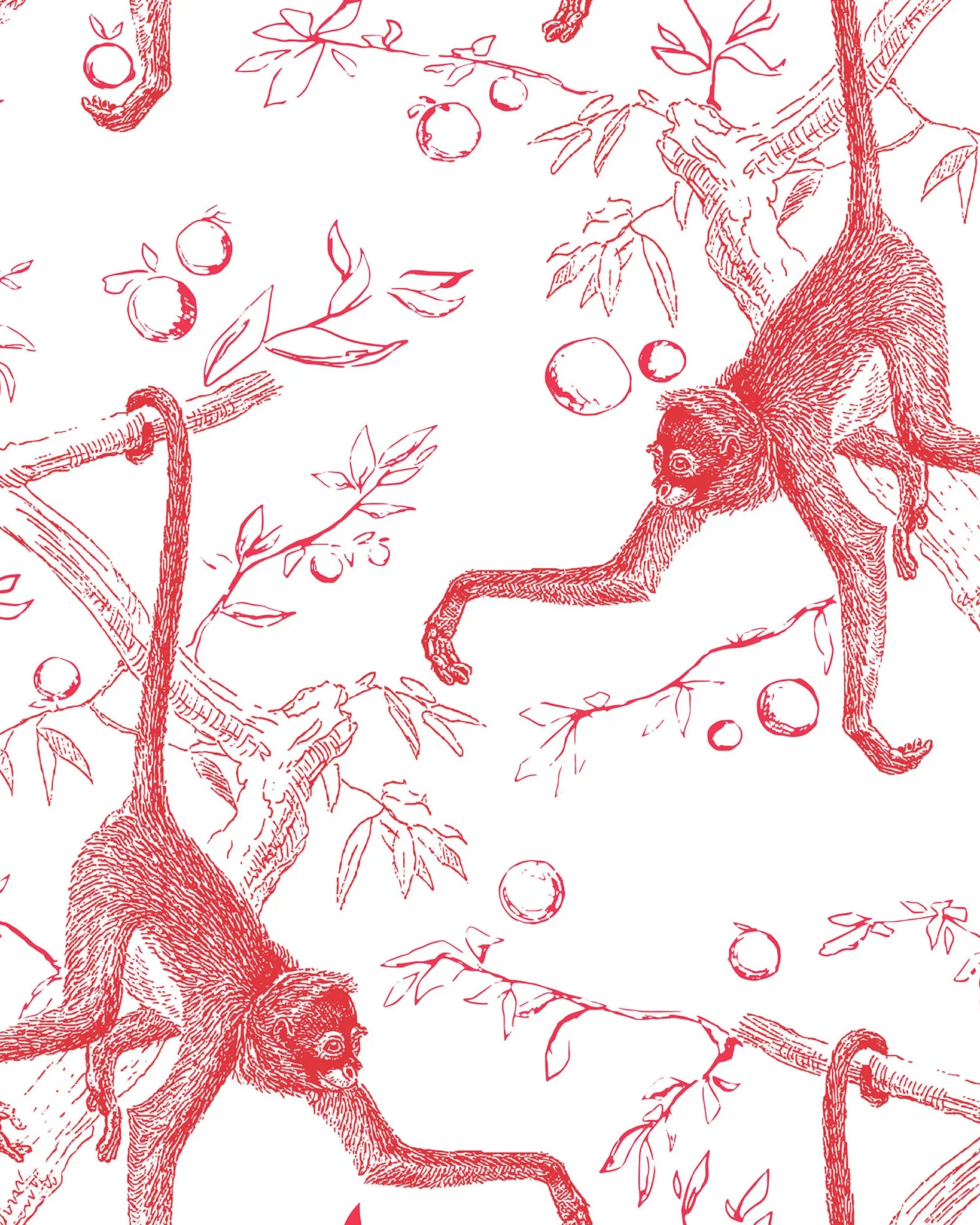 Red monkey and branch pattern on a white background