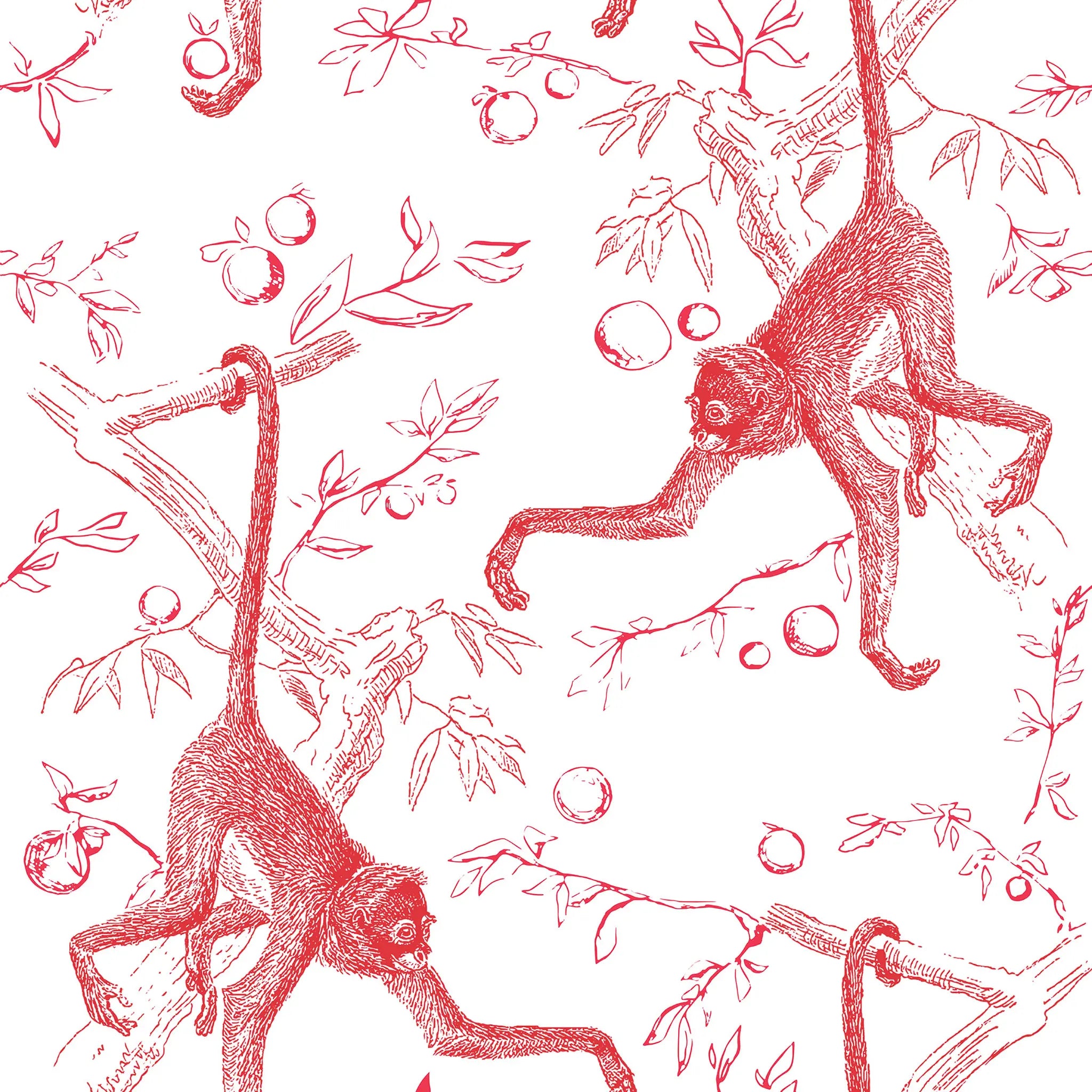 Red monkey and branch pattern on a white background