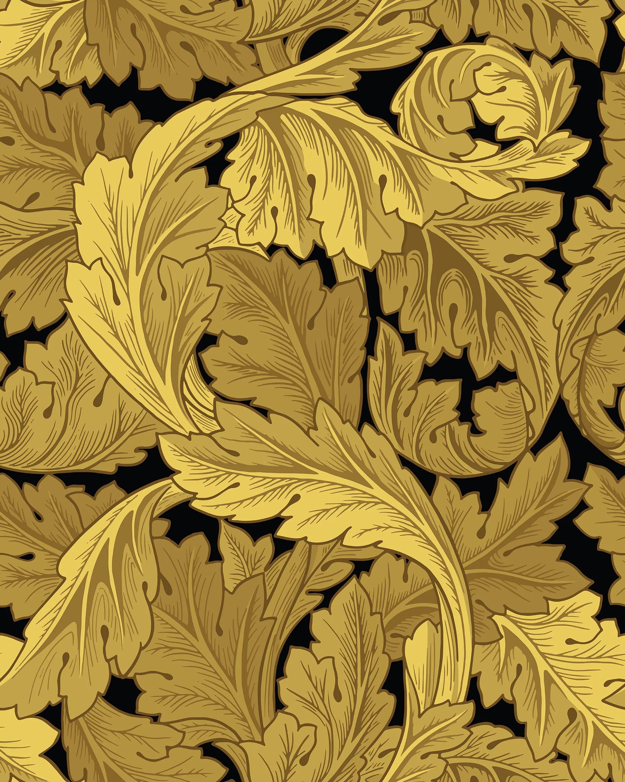 Gold floral pattern on a black background