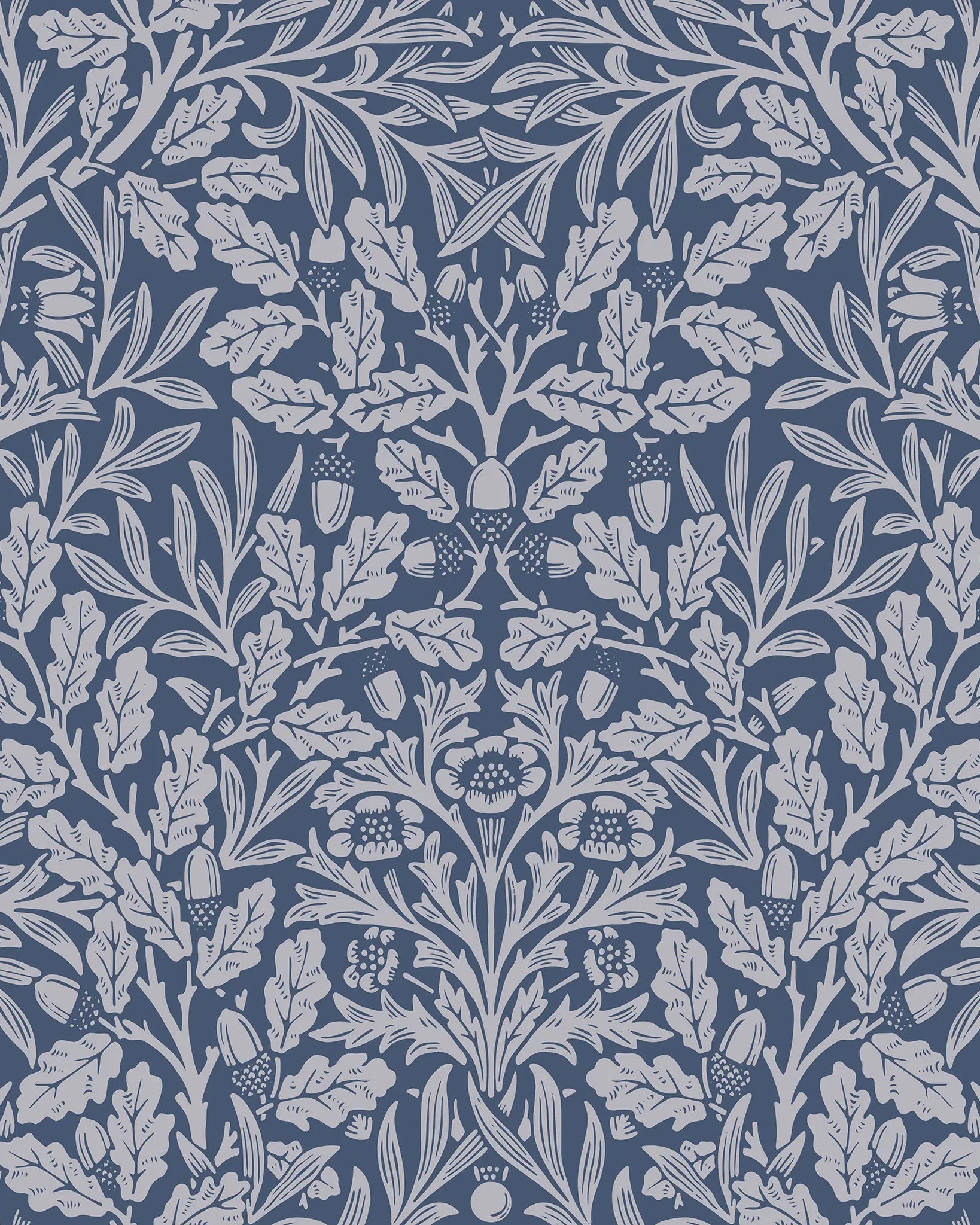 Floral pattern with leaves and flowers on a blue background