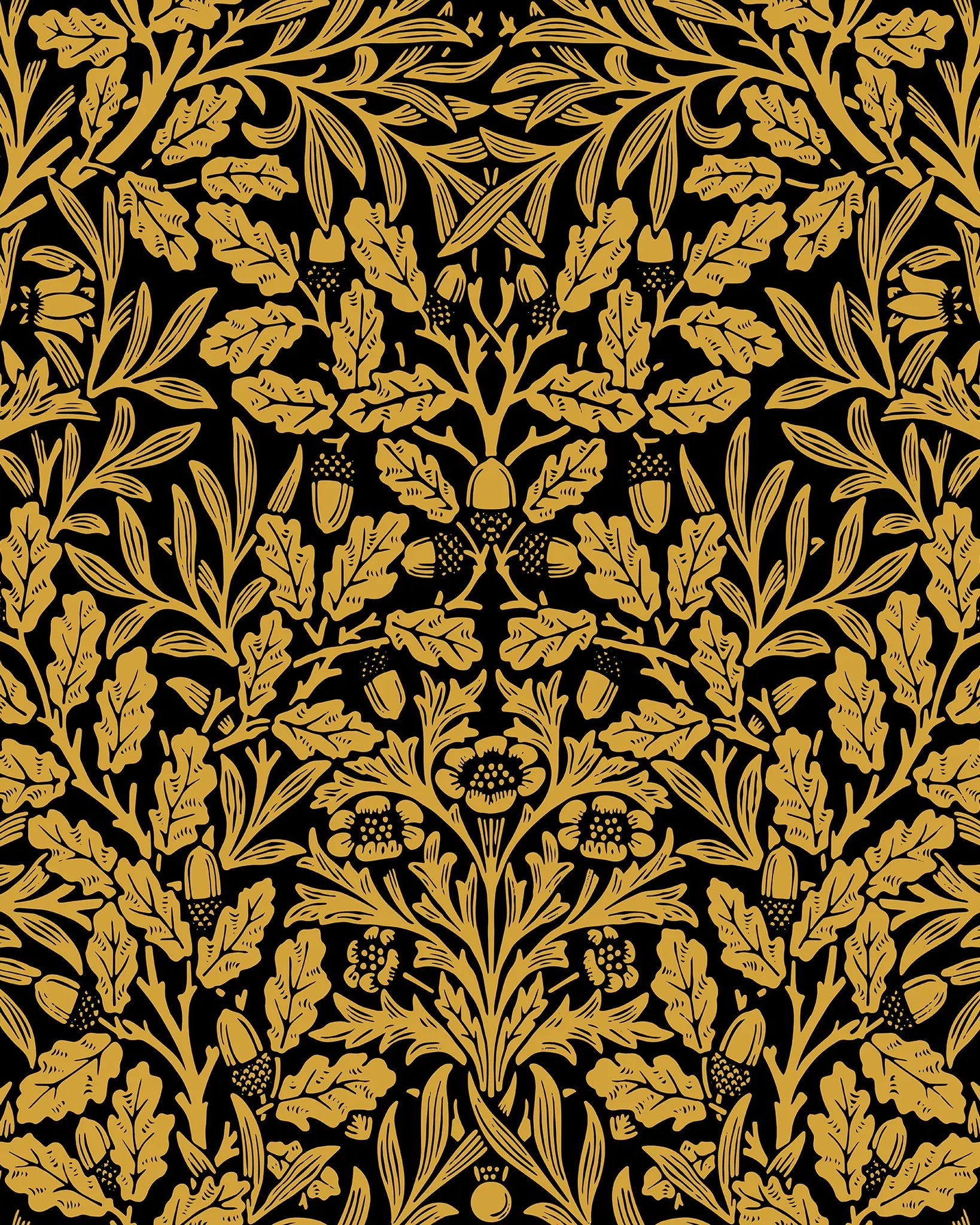 Gold leaf pattern on a black background