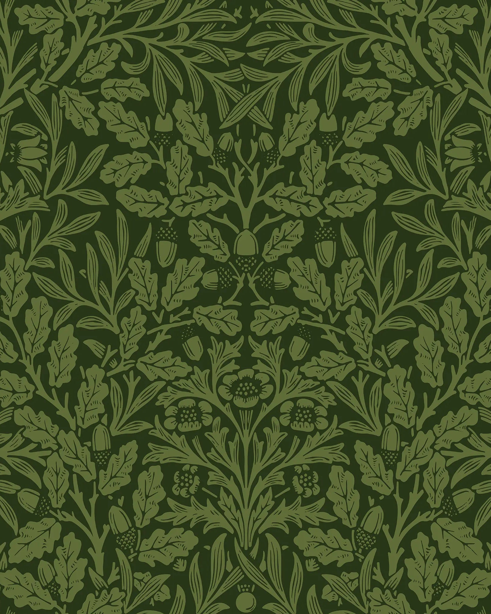 Green floral pattern on a dark green background