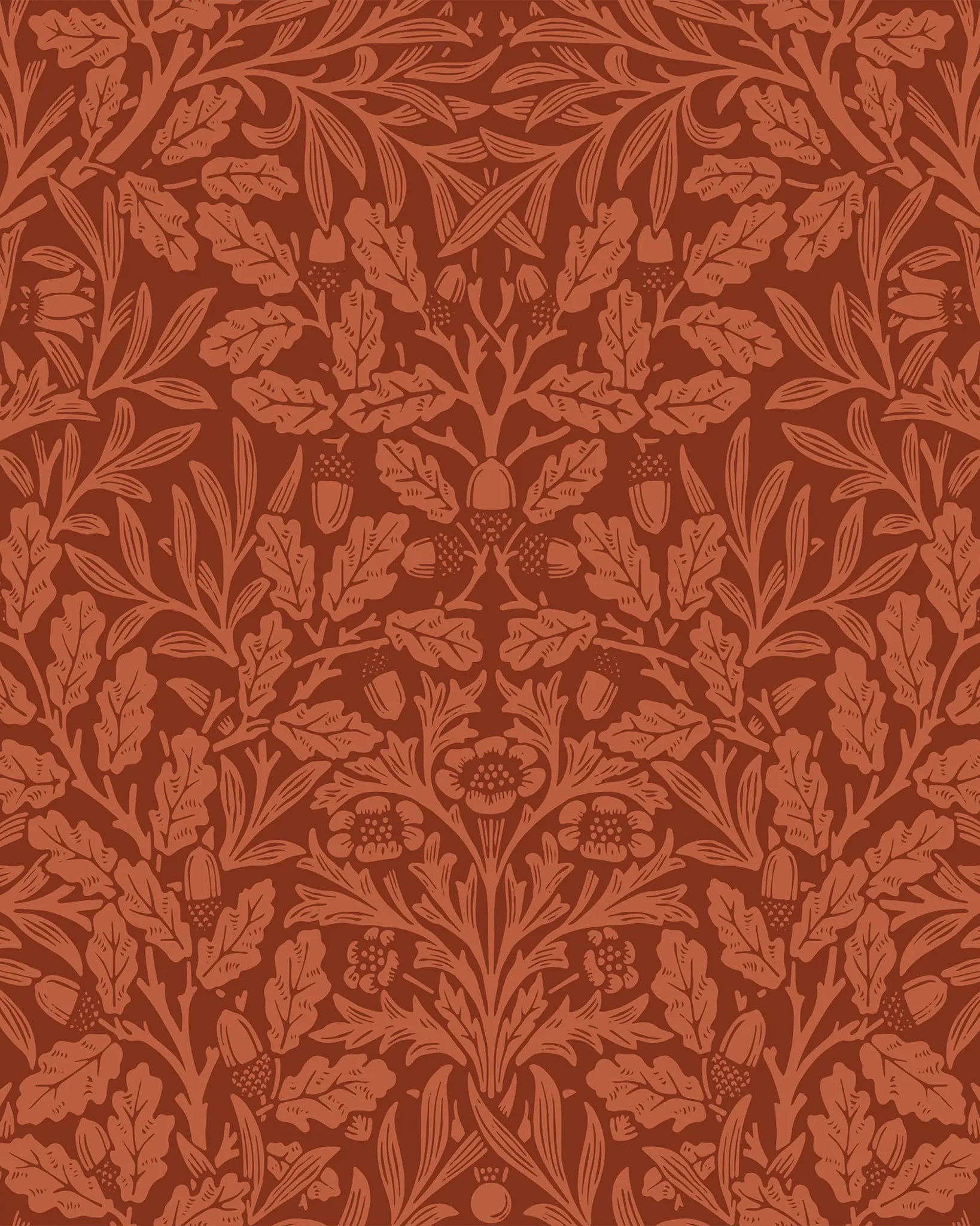 Red floral and leaf pattern on a red background