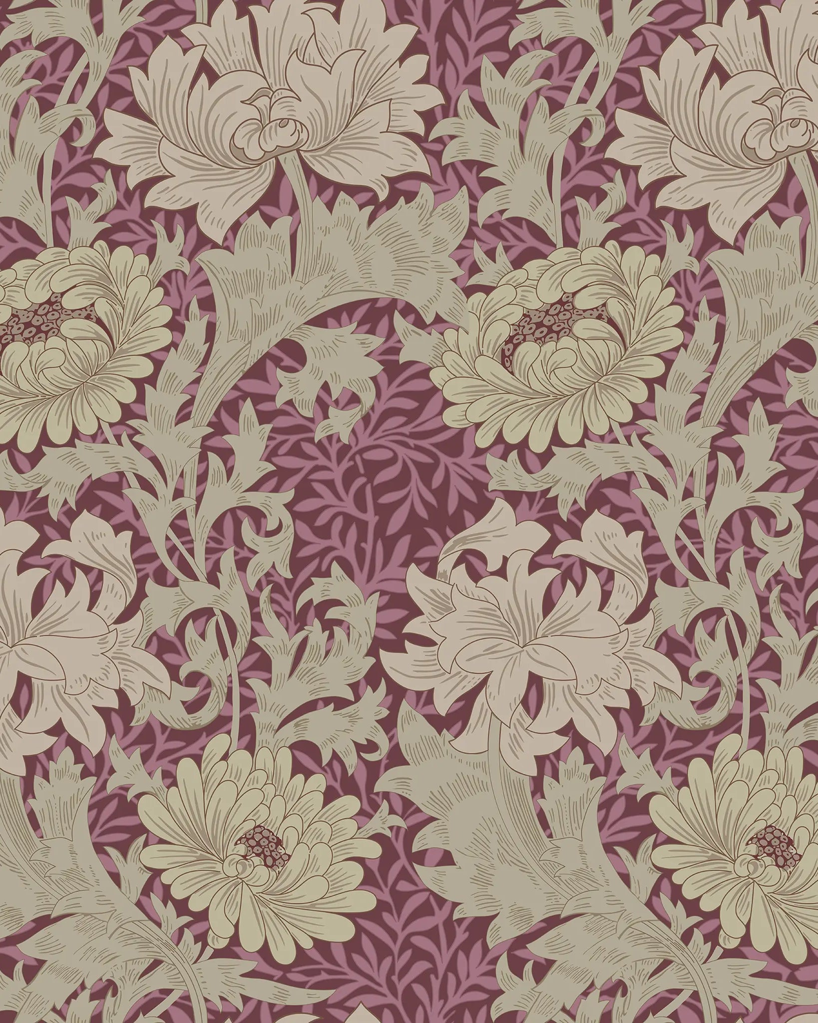 Floral pattern with beige flowers on a purple background