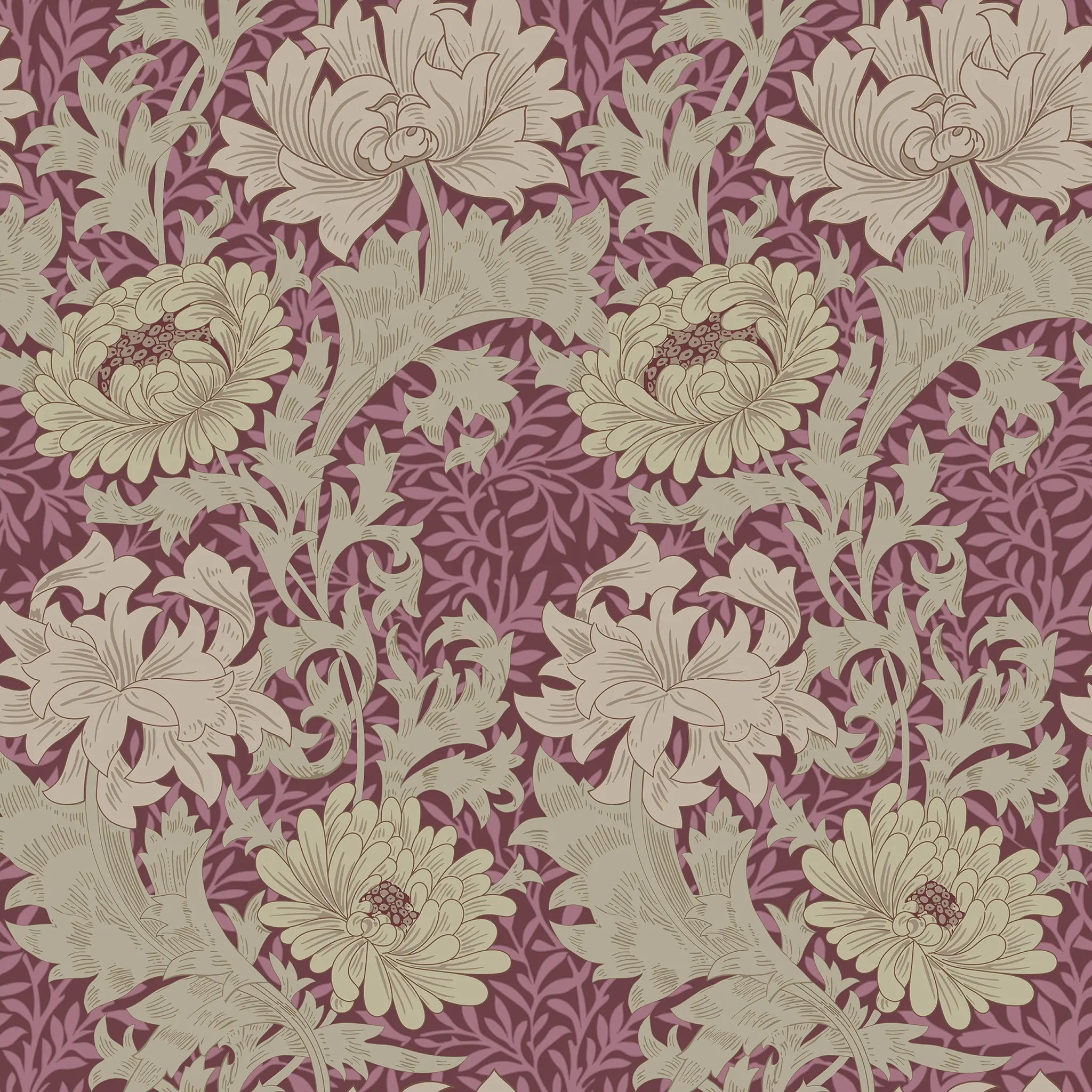 Floral pattern with beige flowers on a purple background