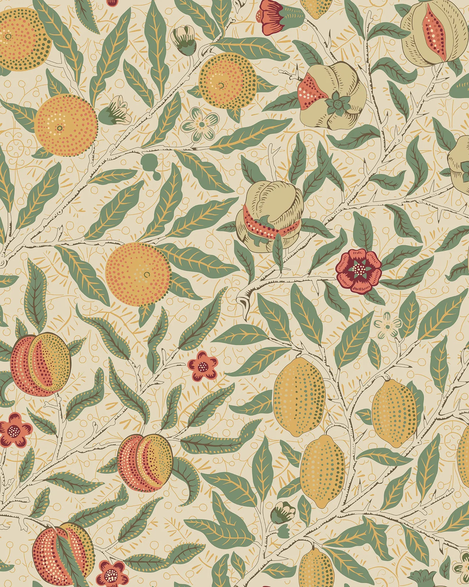 Fruit and leaf pattern on a beige background