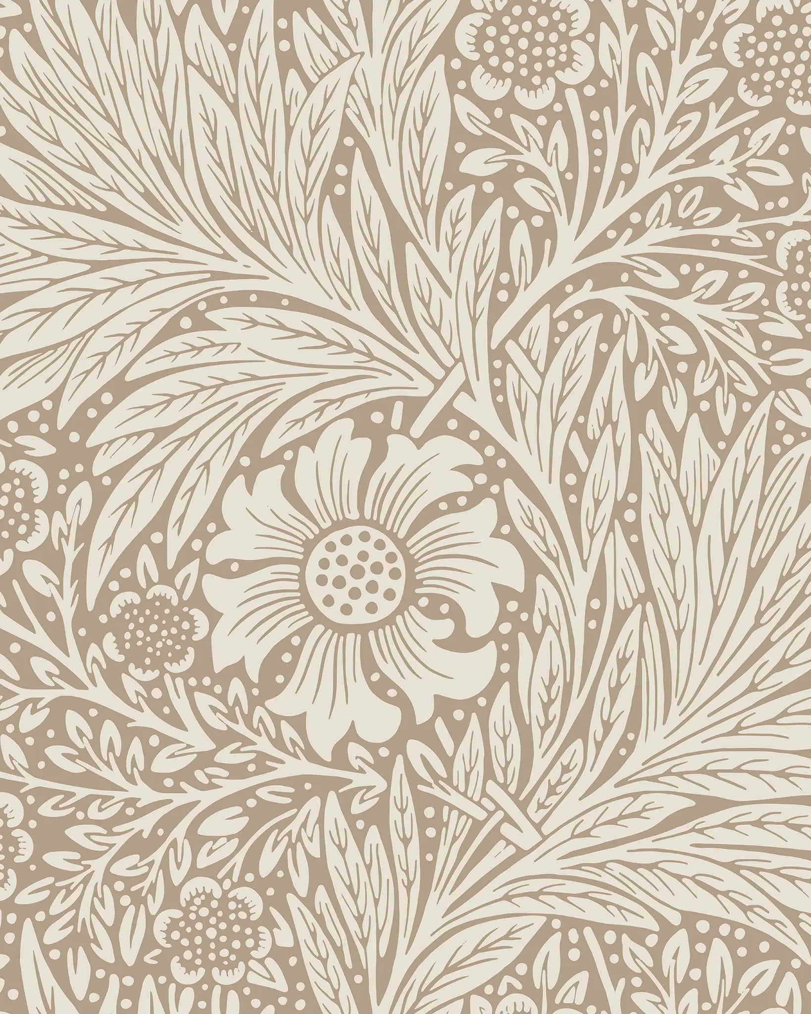 Beige floral and leaf pattern on a beige background
