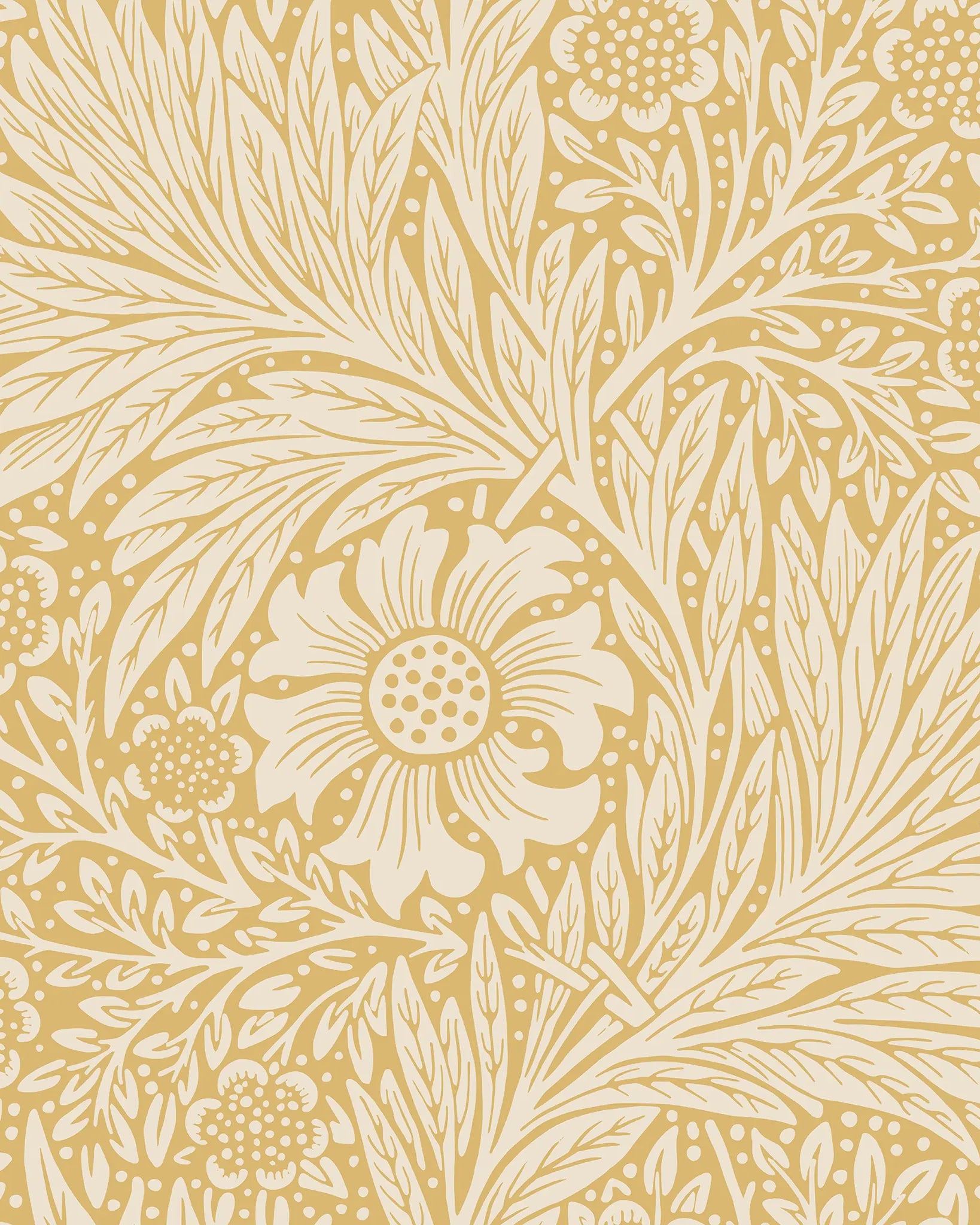 Decorative floral pattern with leaves and flowers on a beige background
