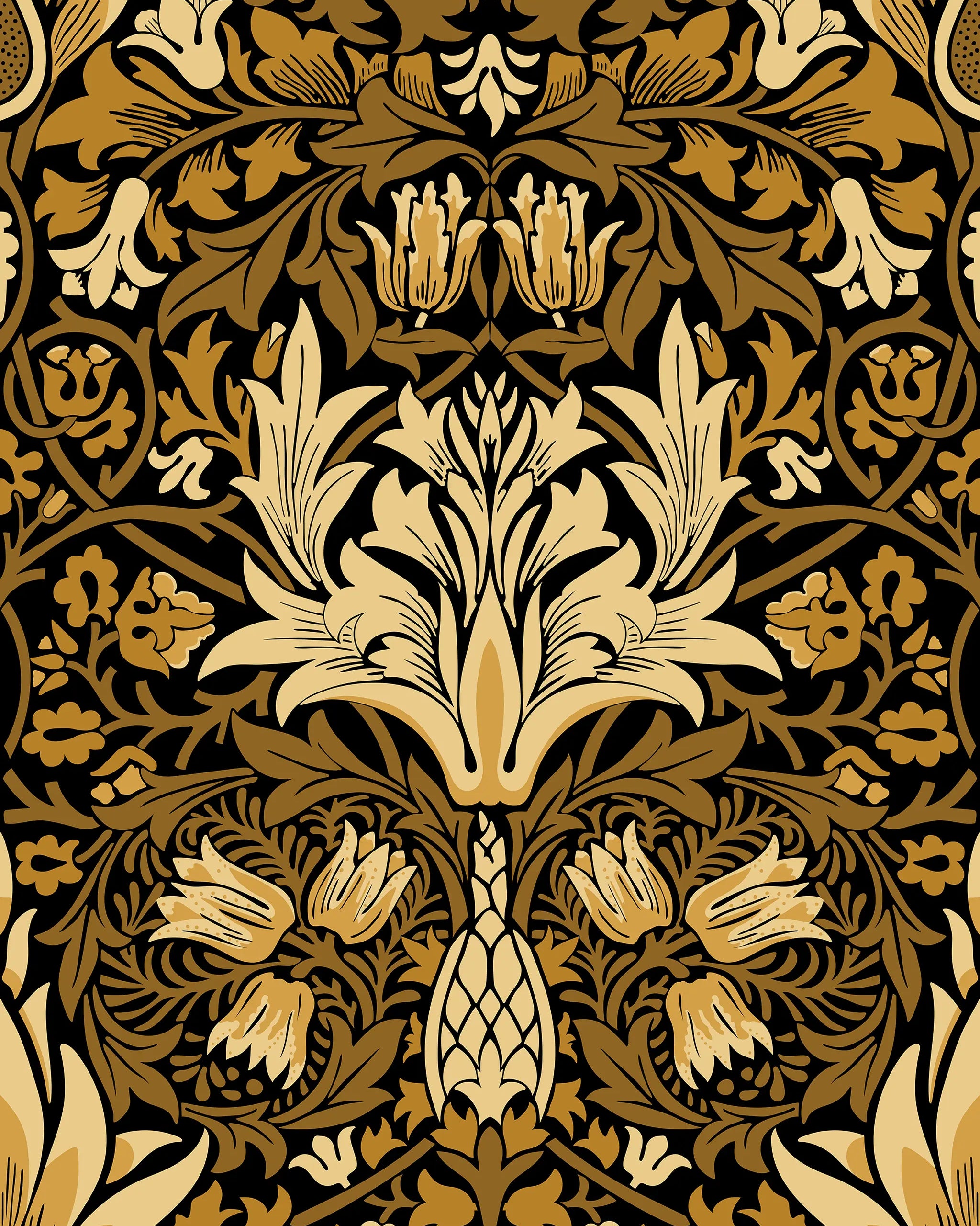 Decorative gold floral pattern on a black background