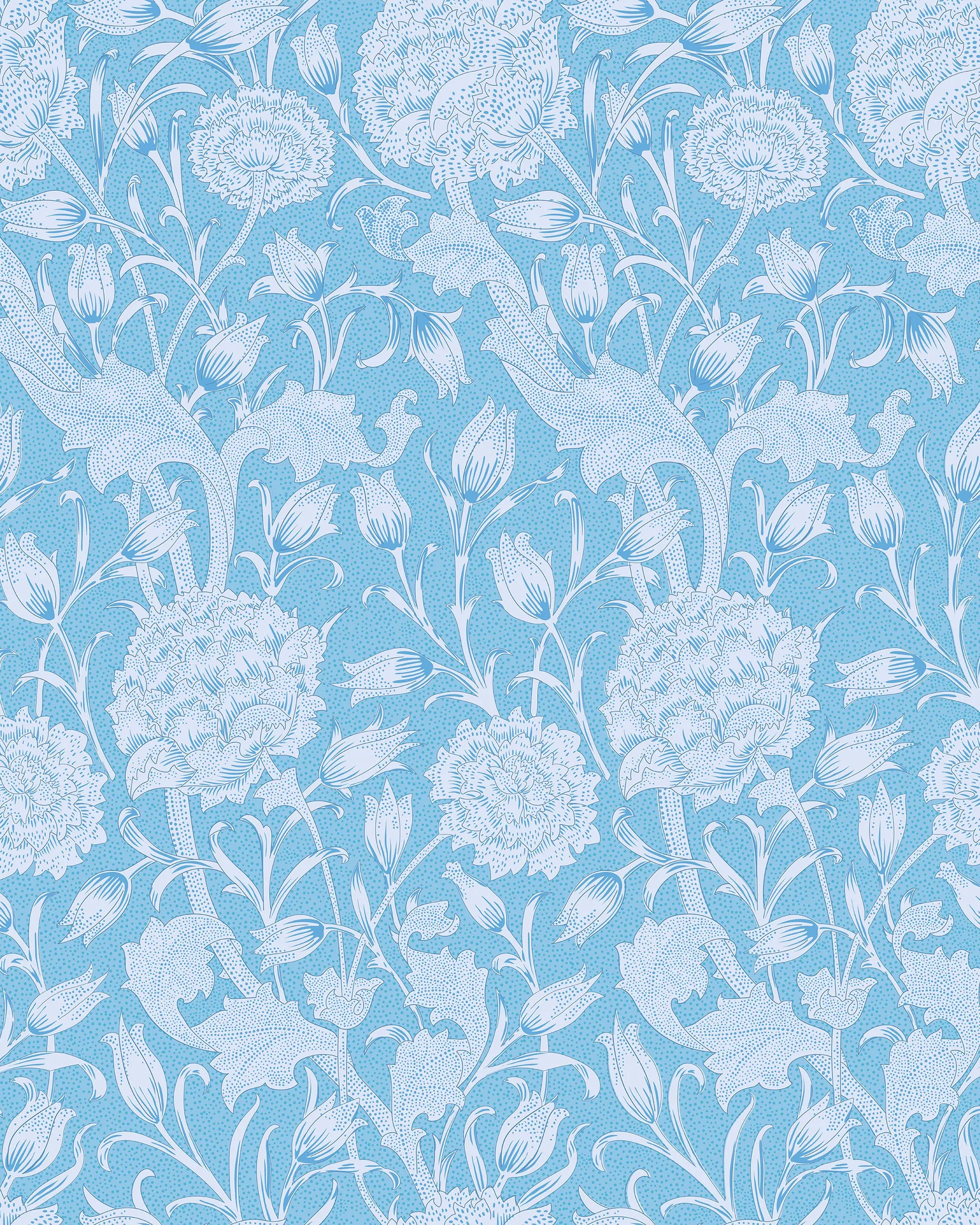 Floral pattern with white flowers on a light blue background