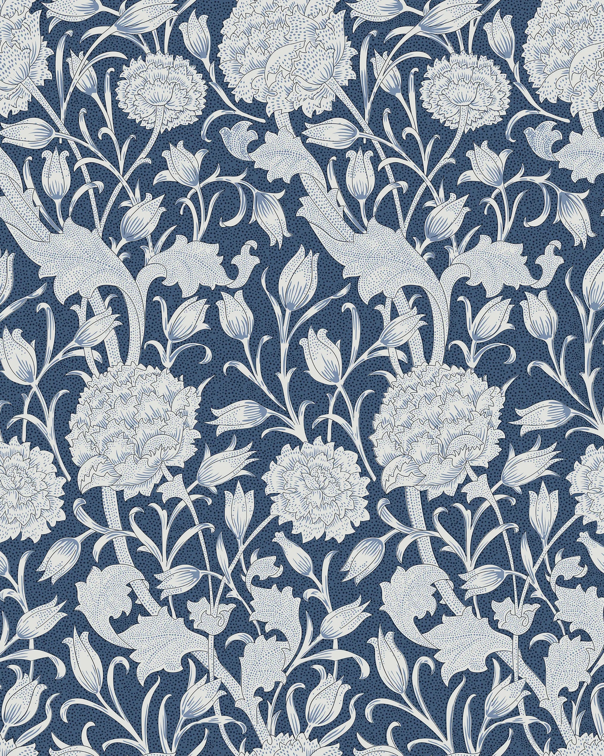 Floral and dragon pattern on a blue background