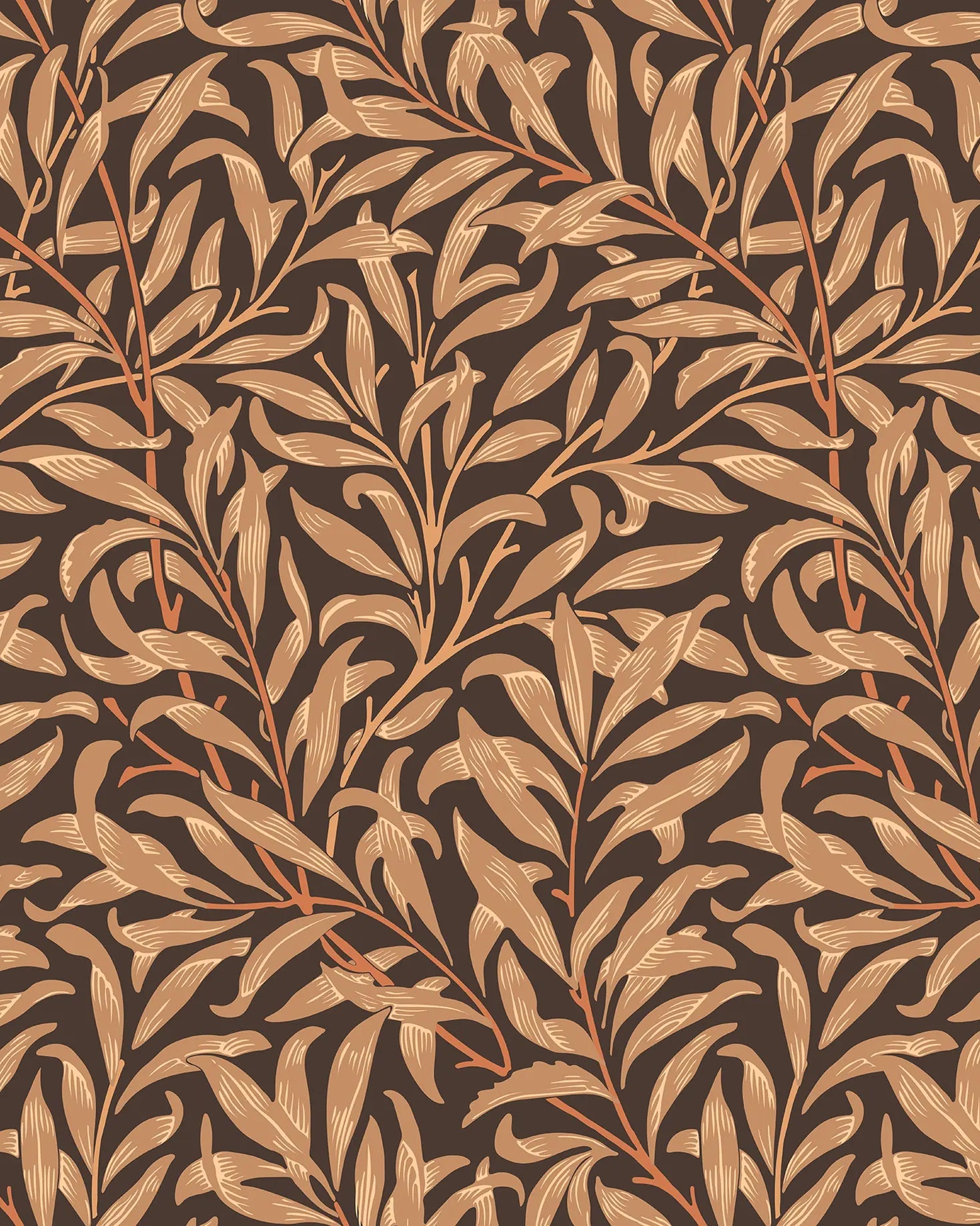 Brown leaf pattern on a dark brown background