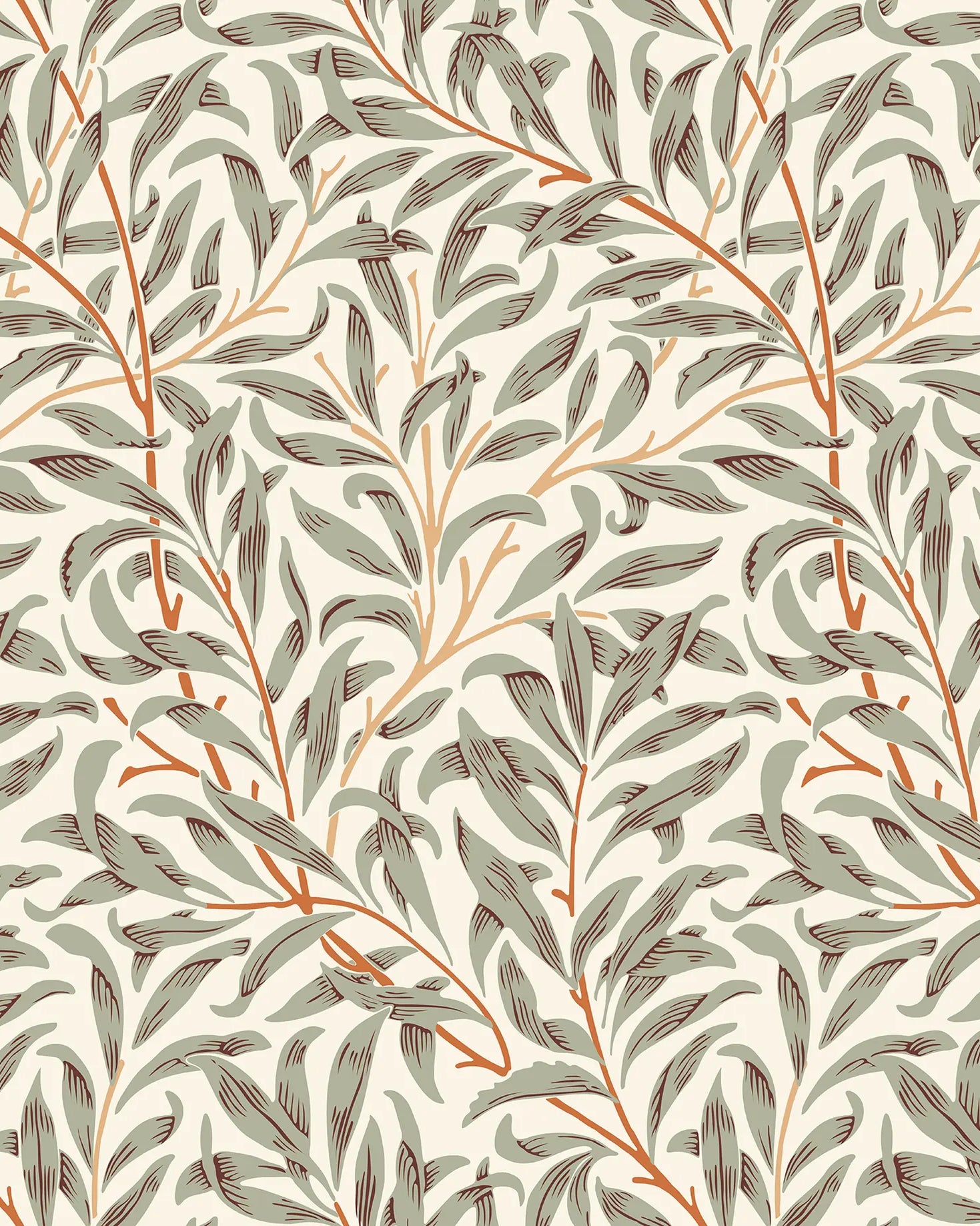 Pattern of leaves and branches on a beige background