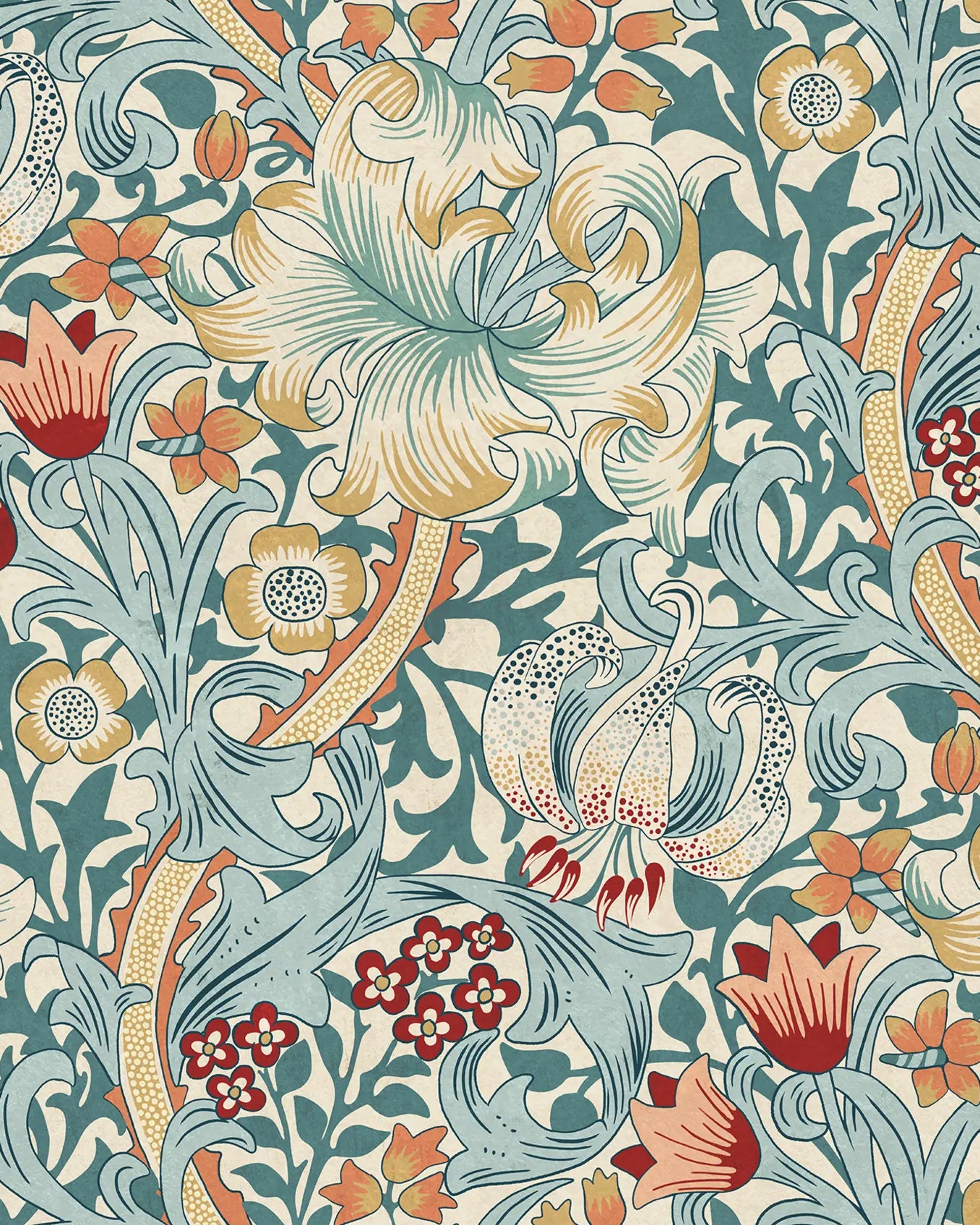Decorative floral pattern with intricate designs on a light blue background