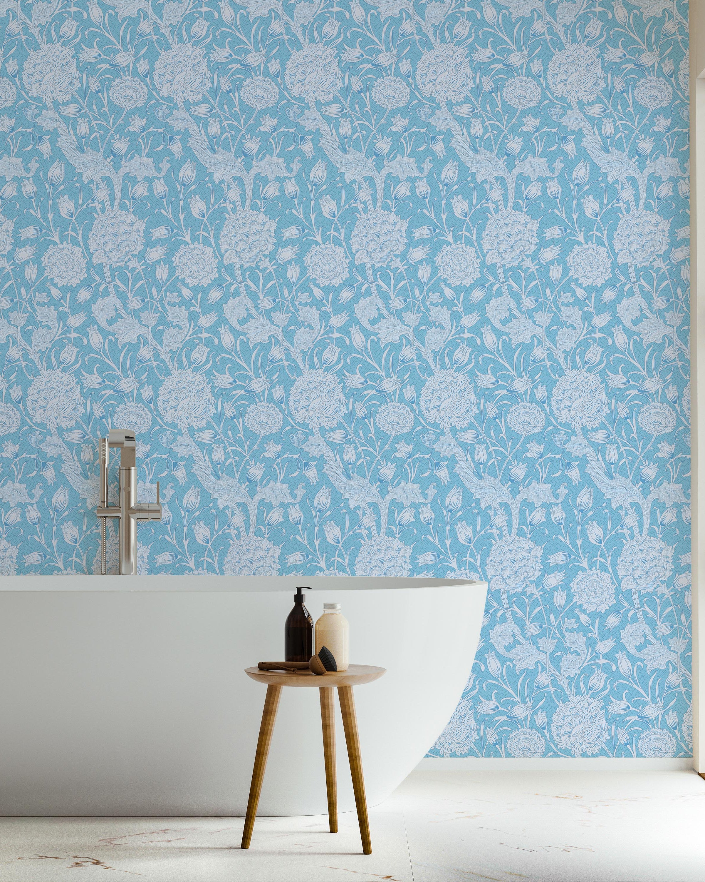William Morris X Wild Tulips Peel and Stick Wallpaper, Removable Wallpaper, Traditional Wallpaper - Blue | DeccoPrint