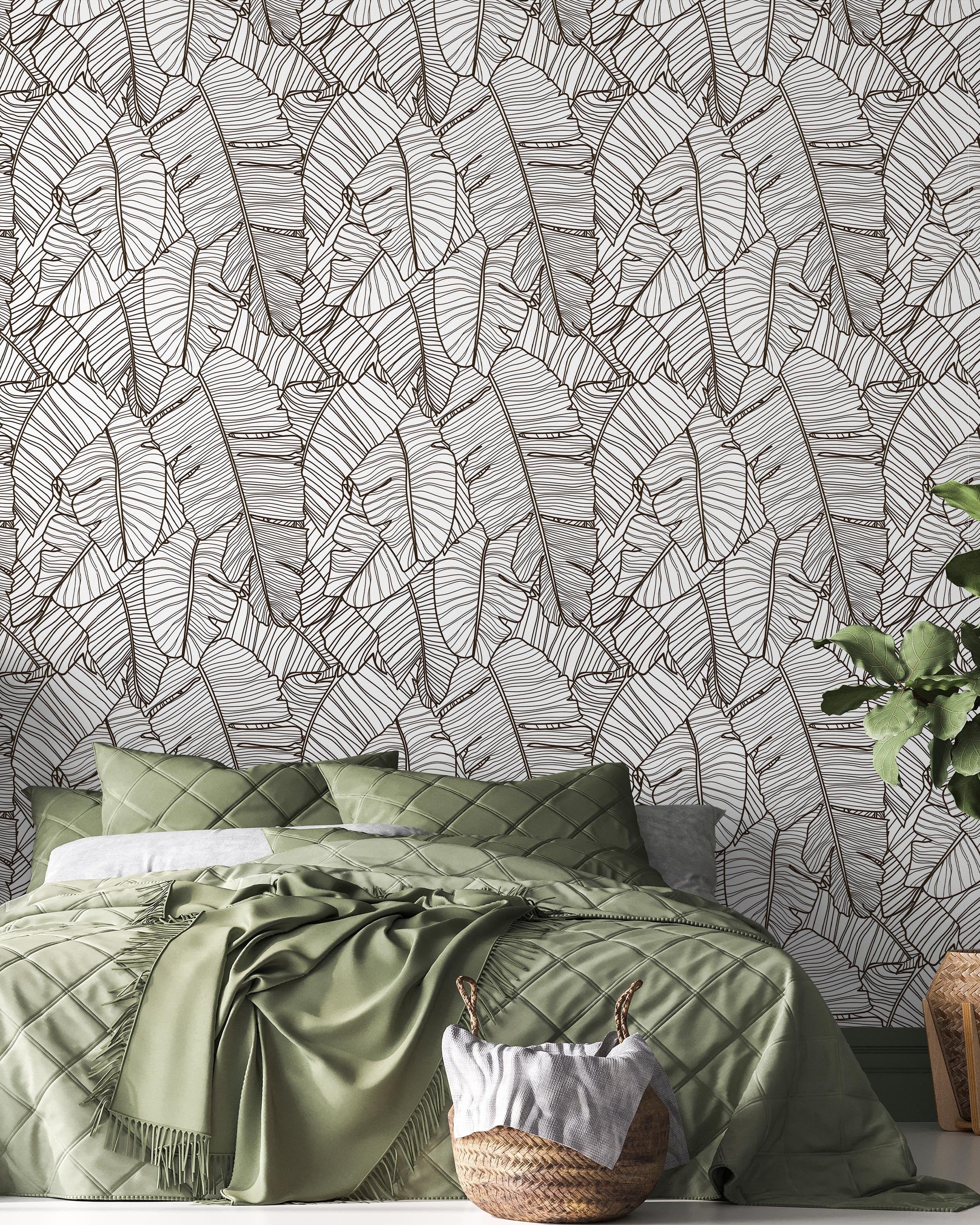 Banana Leaves Peel and Stick Wallpaper, Removable Wallpaper, Traditional Wallpaper | DeccoPrint