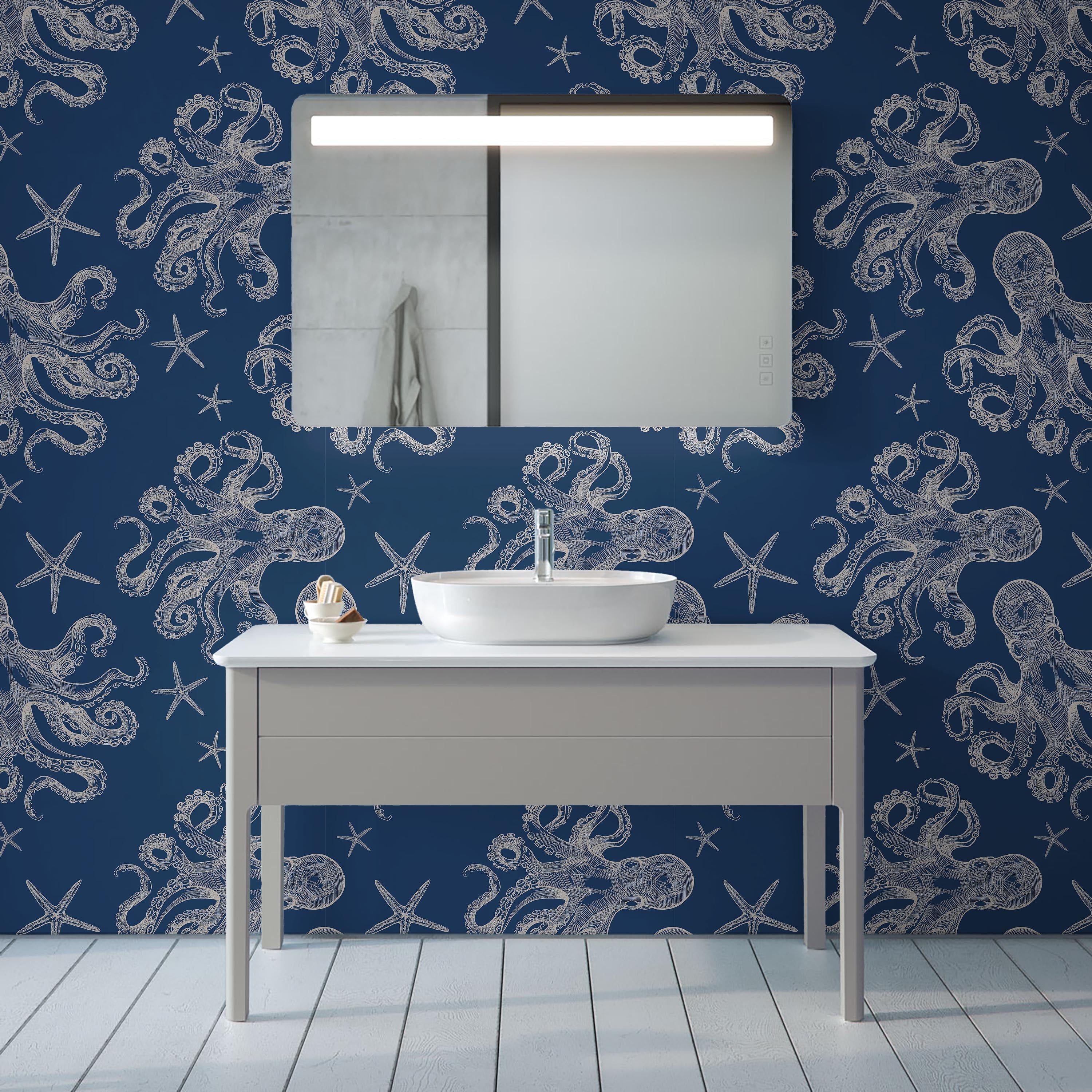 Blue Octopus Peel and Stick Wallpaper, Removable Wallpaper, Traditional Wallpaper | DeccoPrint