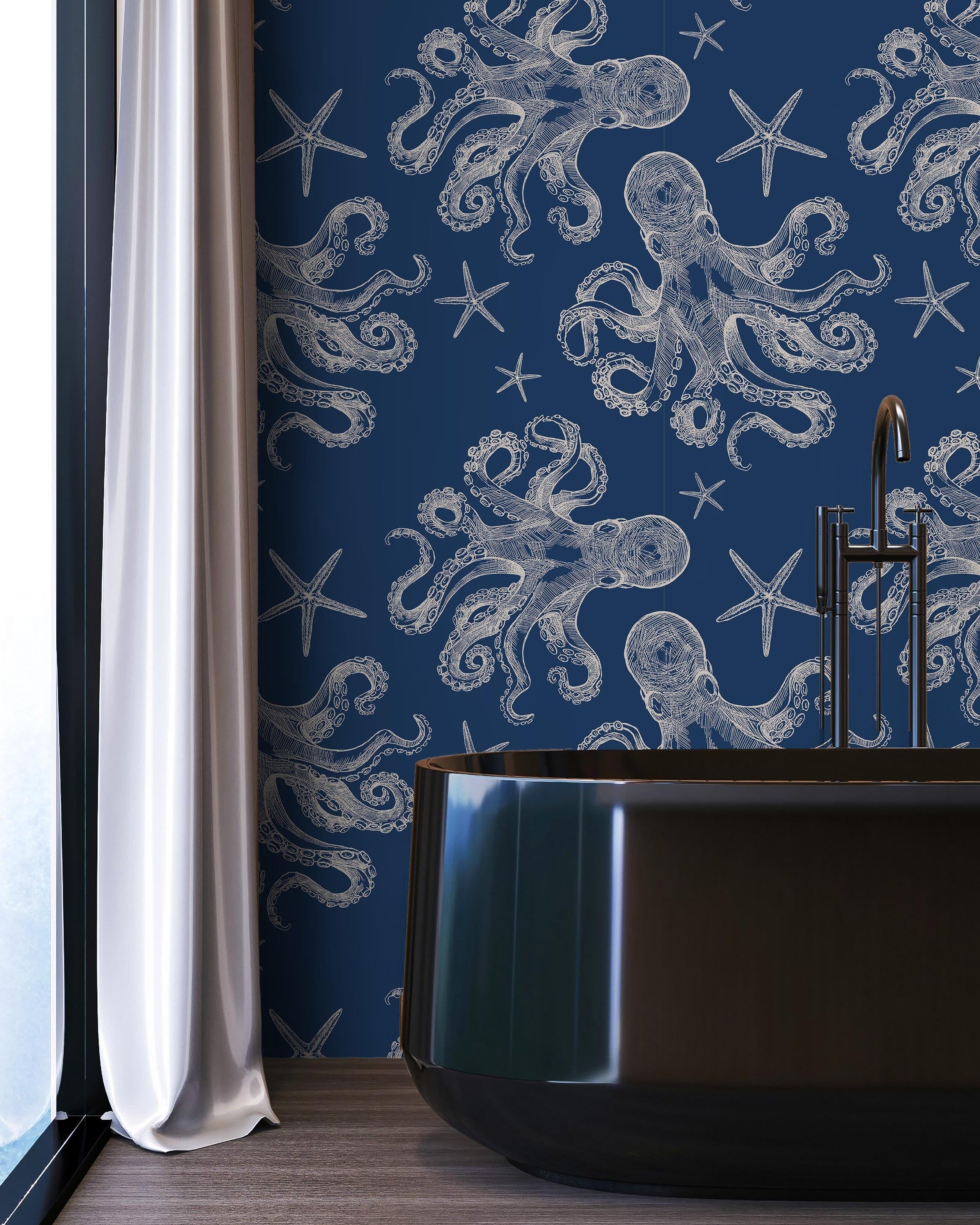 Blue Octopus Peel and Stick Wallpaper, Removable Wallpaper, Traditional Wallpaper | DeccoPrint