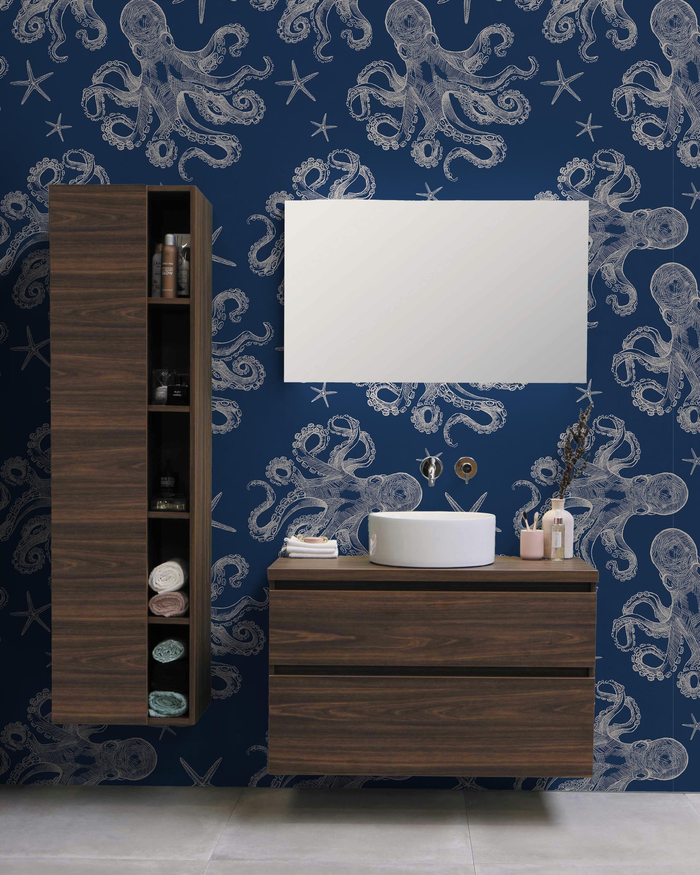 Blue Octopus Peel and Stick Wallpaper, Removable Wallpaper, Traditional Wallpaper | DeccoPrint