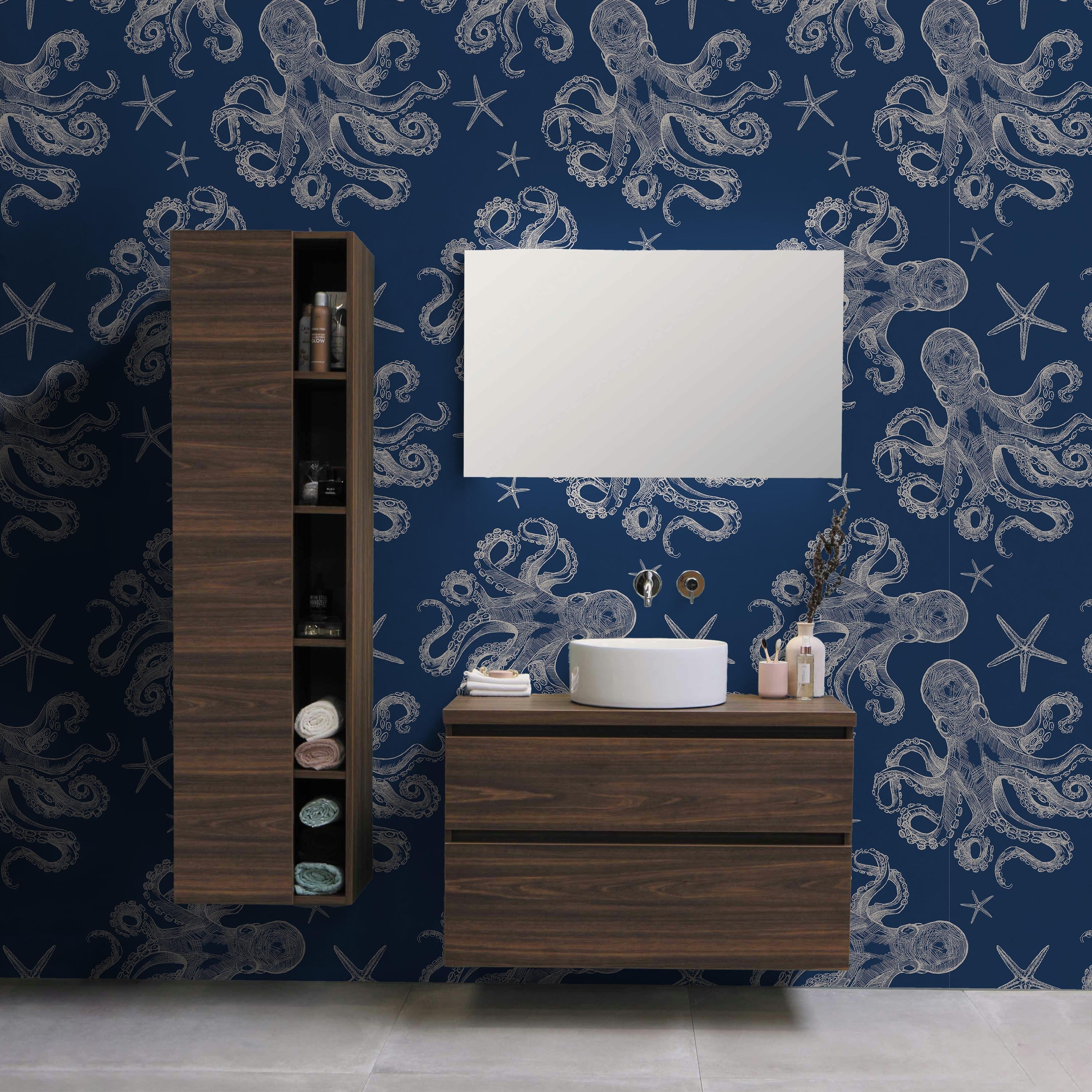 Blue Octopus Peel and Stick Wallpaper, Removable Wallpaper, Traditional Wallpaper | DeccoPrint