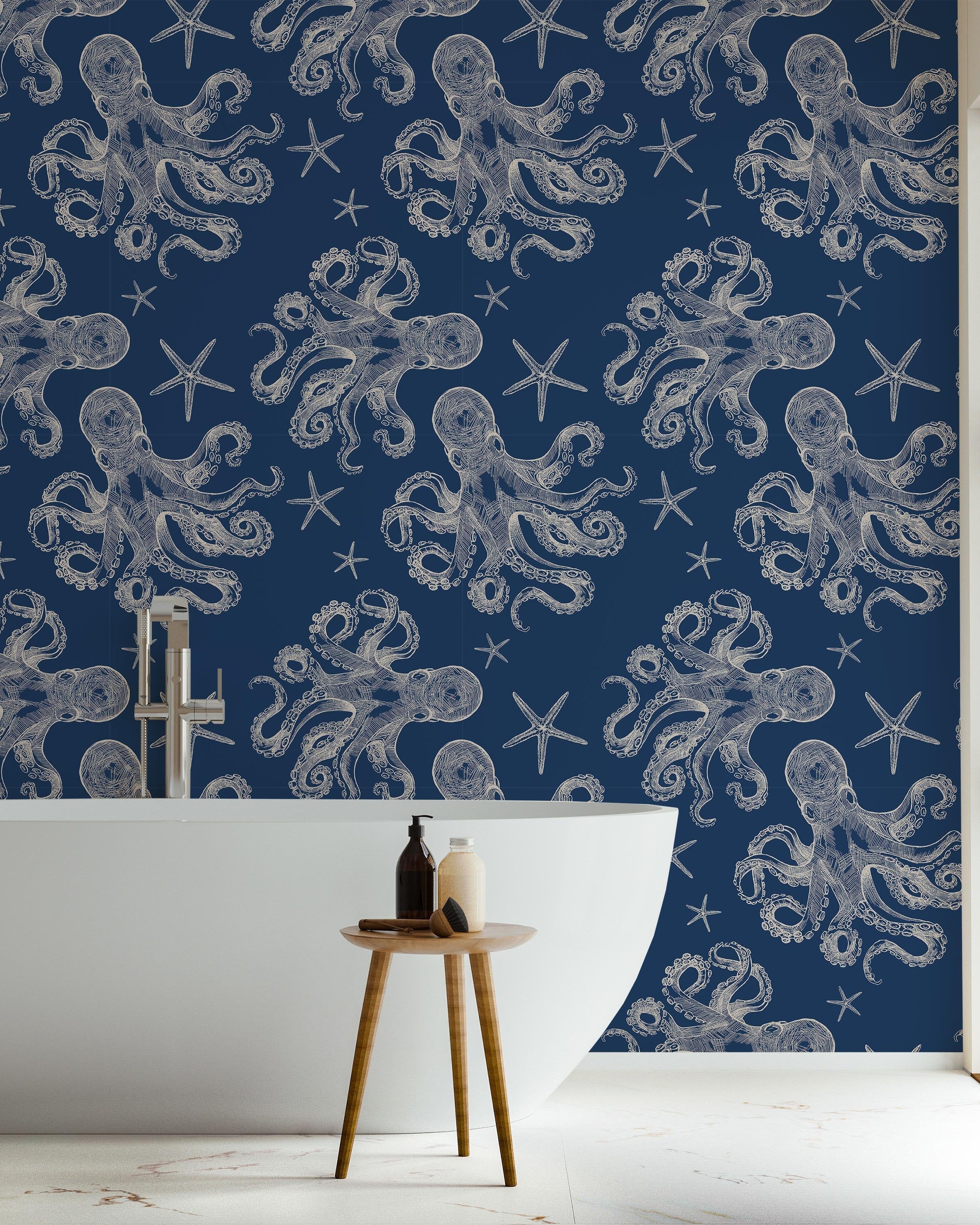Blue Octopus Peel and Stick Wallpaper, Removable Wallpaper, Traditional Wallpaper | DeccoPrint