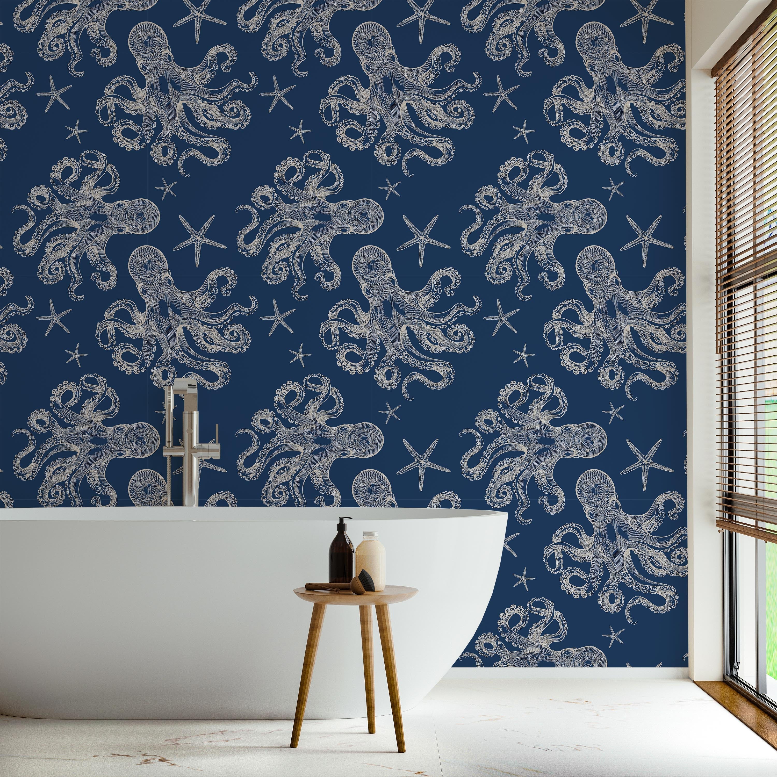 Blue Octopus Peel and Stick Wallpaper, Removable Wallpaper, Traditional Wallpaper | DeccoPrint