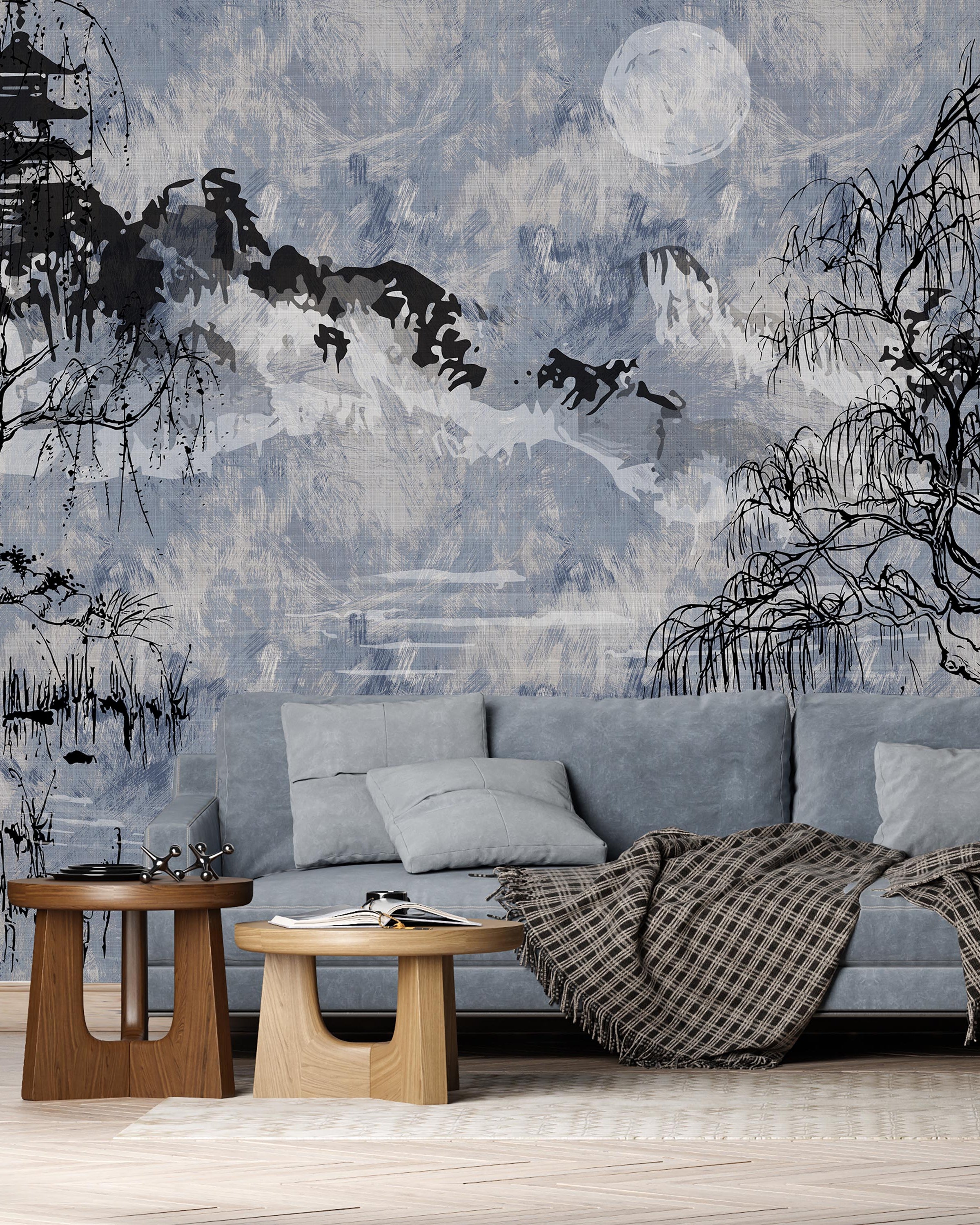 Whispers of the Willow Mural Peel and Stick Wallpaper, Removable Wallpaper, Traditional Wallpaper - Blue | DeccoPrint