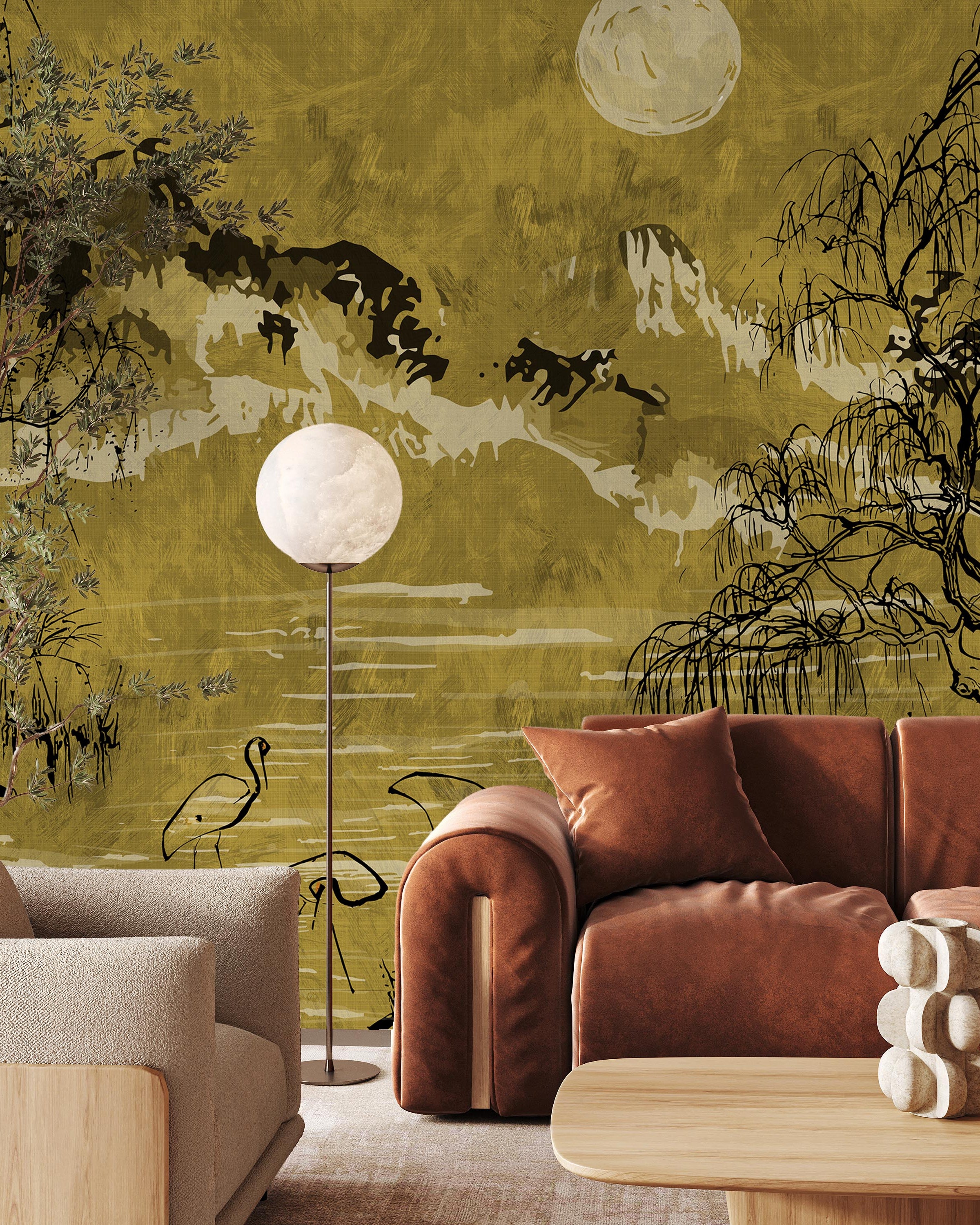 Whispers of the Willow Mural Peel and Stick Wallpaper, Removable Wallpaper, Traditional Wallpaper - Yellow | DeccoPrint