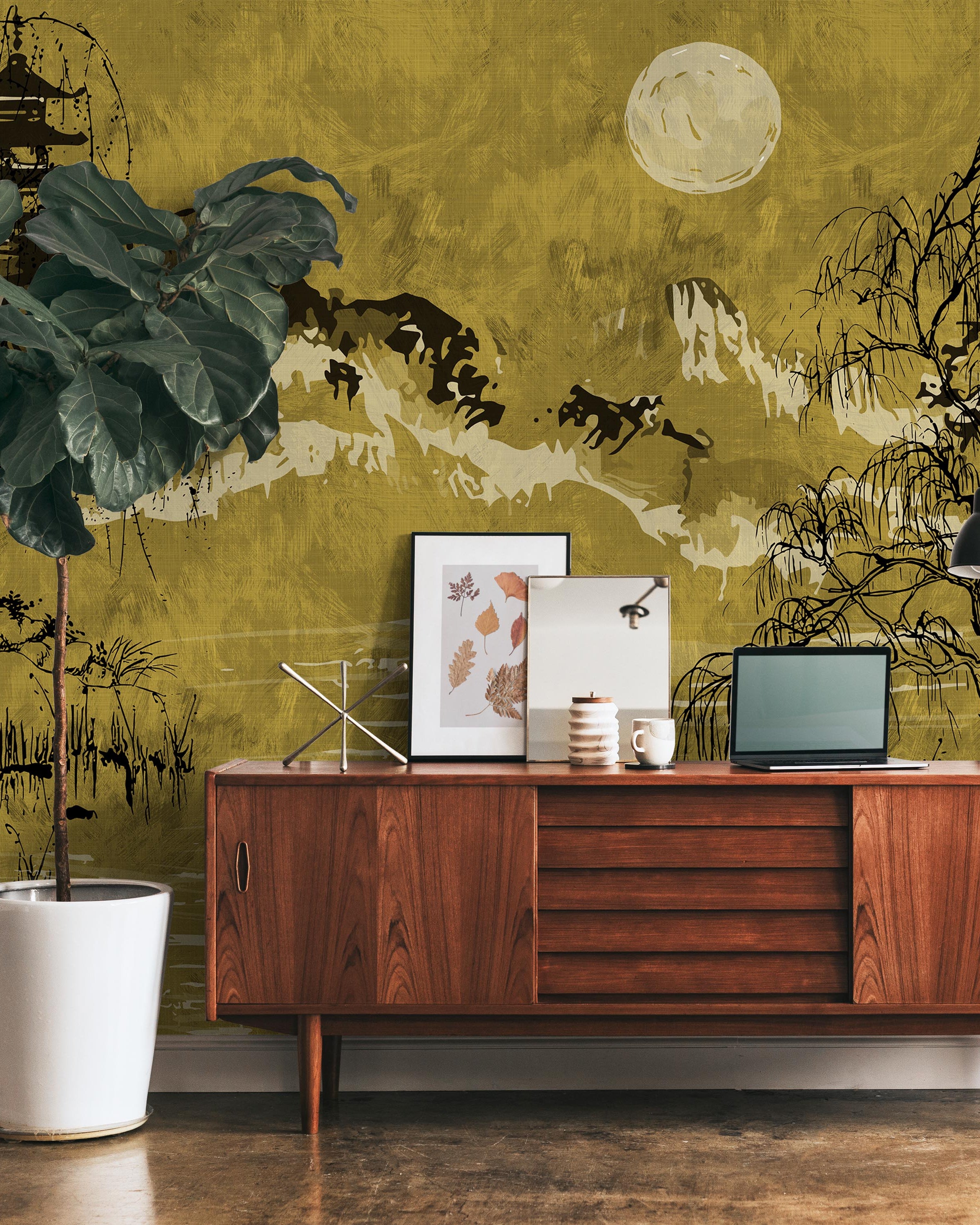 Whispers of the Willow Mural Peel and Stick Wallpaper, Removable Wallpaper, Traditional Wallpaper - Yellow | DeccoPrint