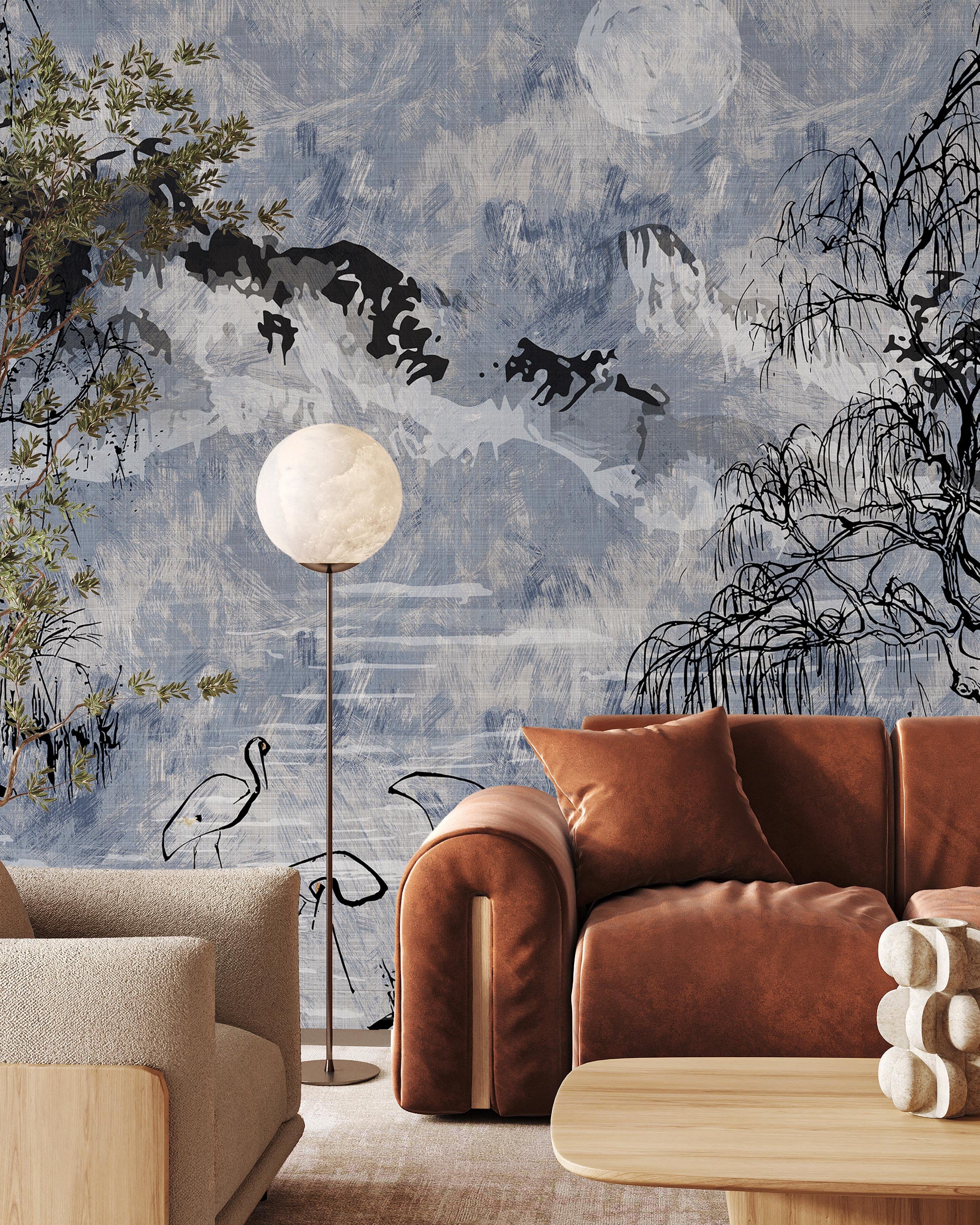 Whispers of the Willow Mural Peel and Stick Wallpaper, Removable Wallpaper, Traditional Wallpaper - Blue | DeccoPrint